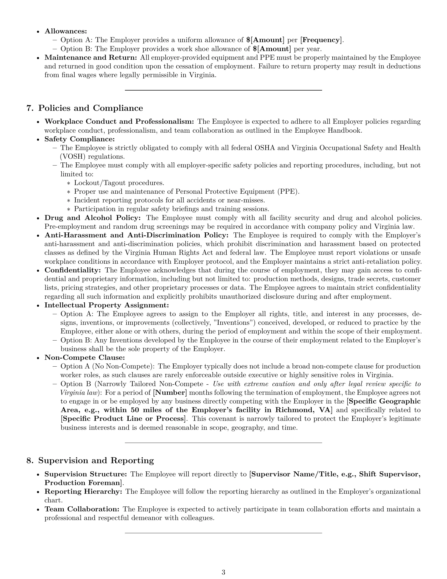 Preview page 3 of Pro Virginia production worker employment contract template
