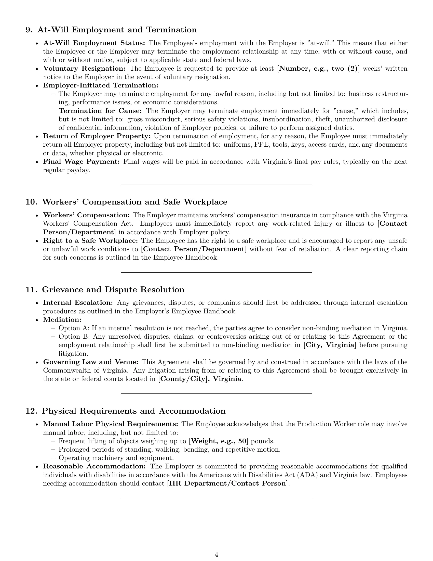 Preview page 4 of Pro Virginia production worker employment contract template