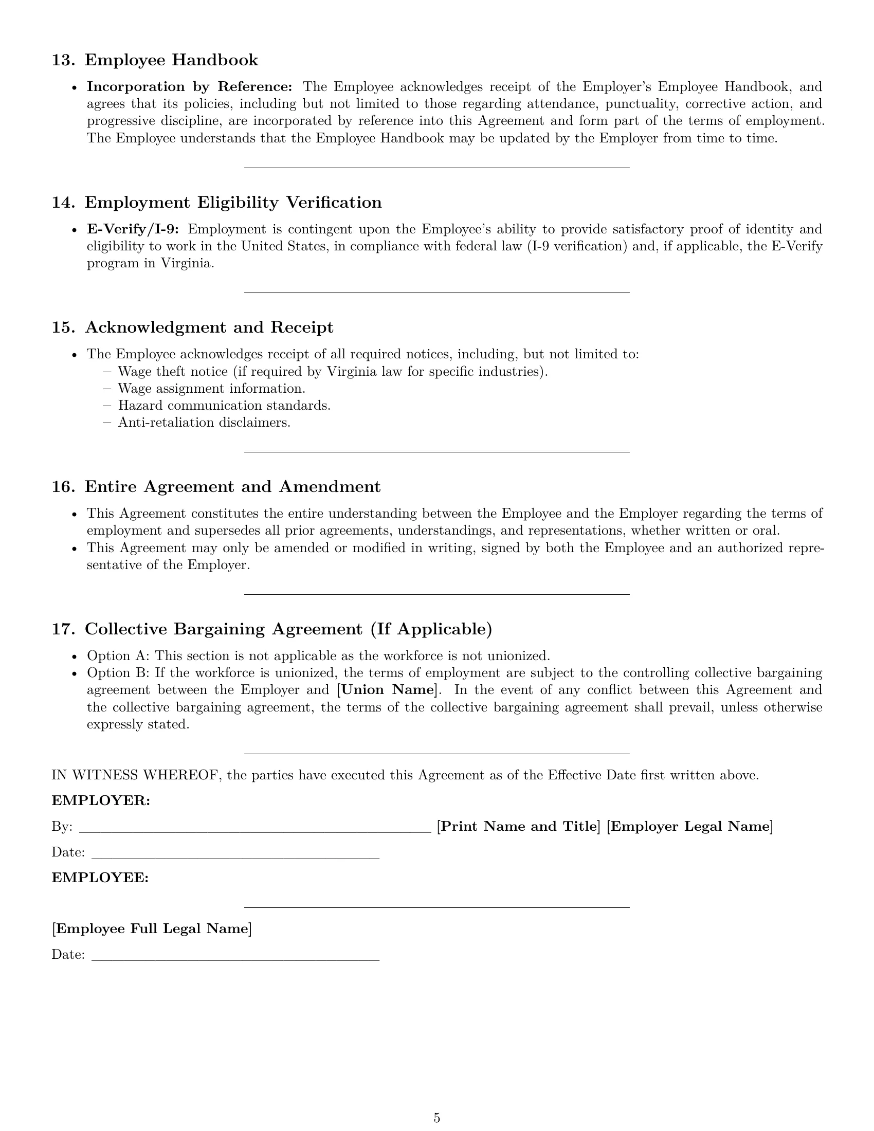 Preview page 5 of Pro Virginia production worker employment contract template