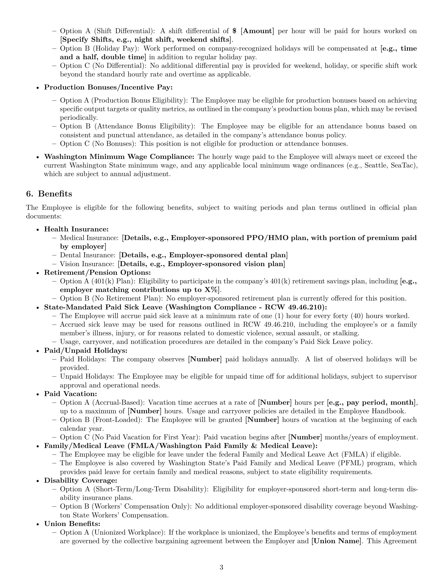 Preview page 3 of Pro Washington production worker employment contract template