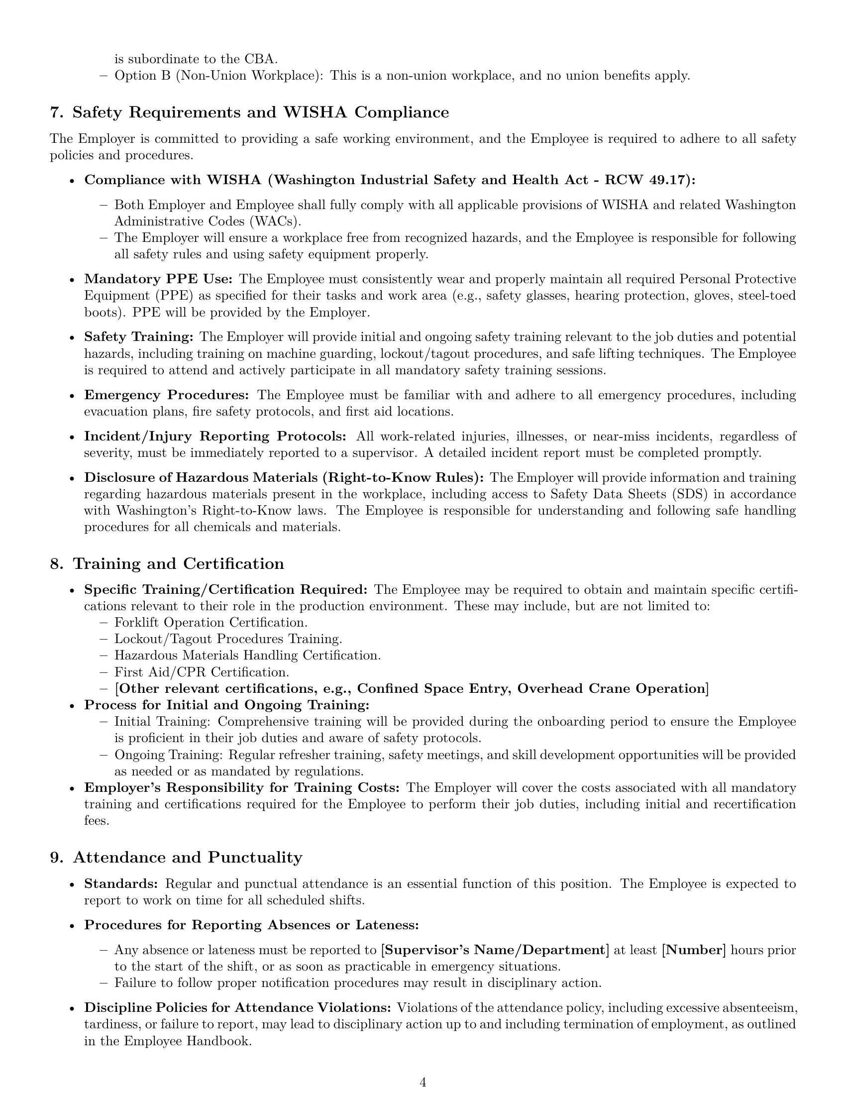 Preview page 4 of Pro Washington production worker employment contract template