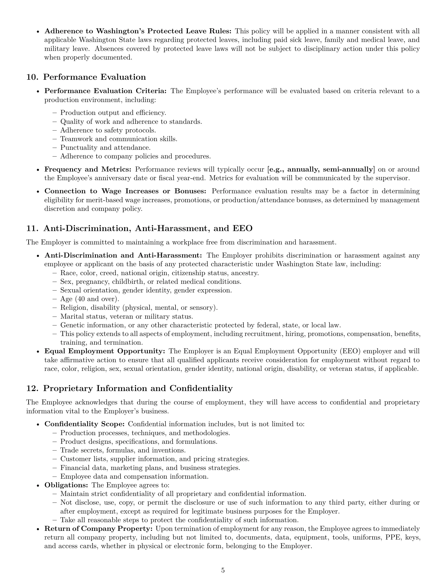 Preview page 5 of Pro Washington production worker employment contract template