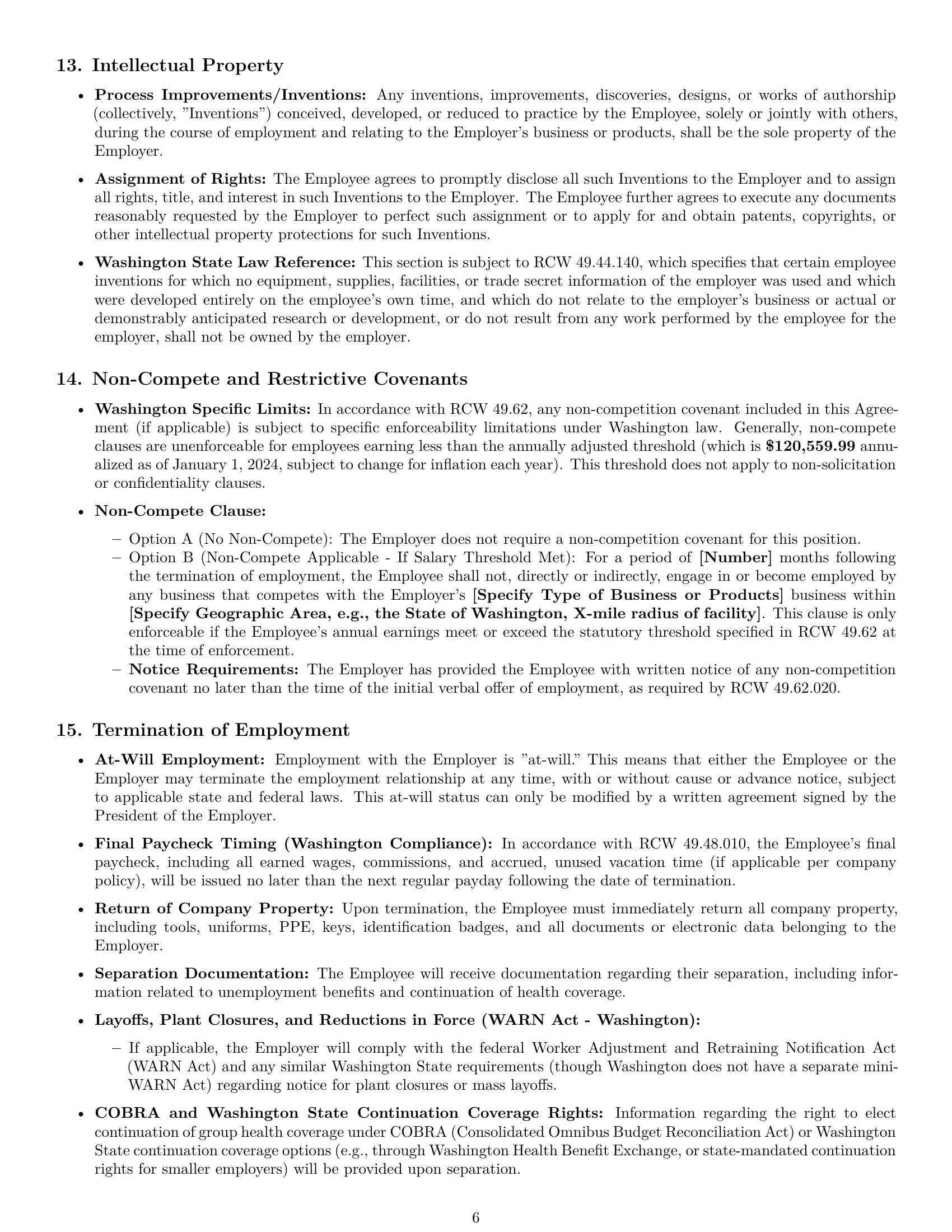 Preview page 6 of Pro Washington production worker employment contract template