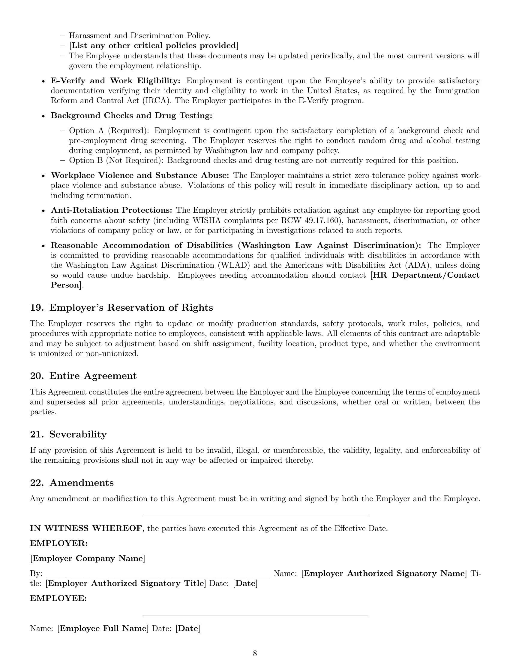Preview page 8 of Pro Washington production worker employment contract template