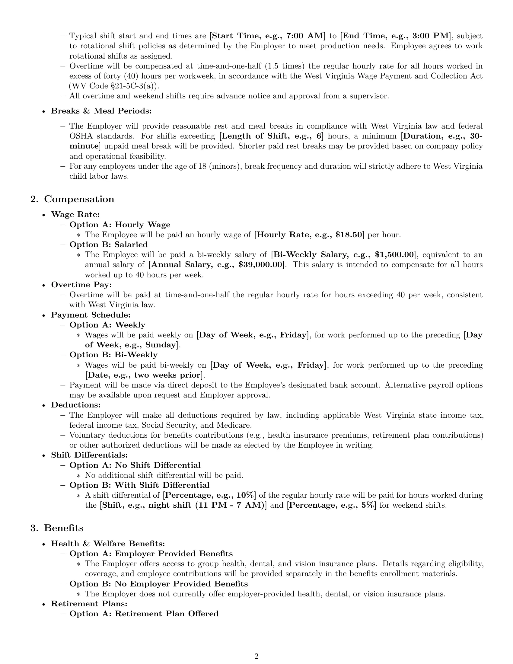 Preview page 2 of Pro West Virginia production worker employment contract template