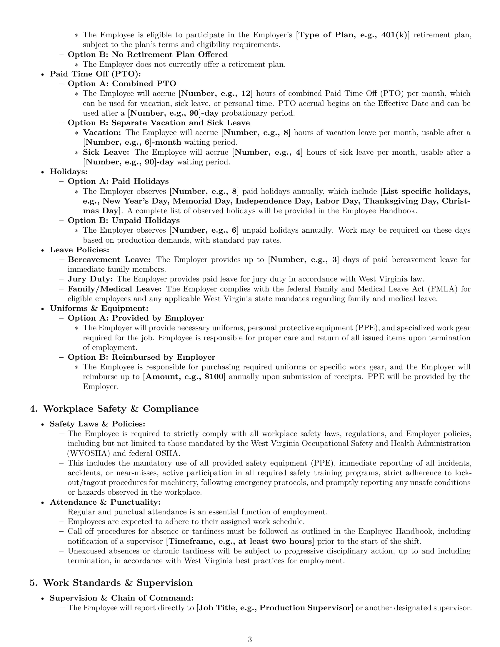 Preview page 3 of Pro West Virginia production worker employment contract template