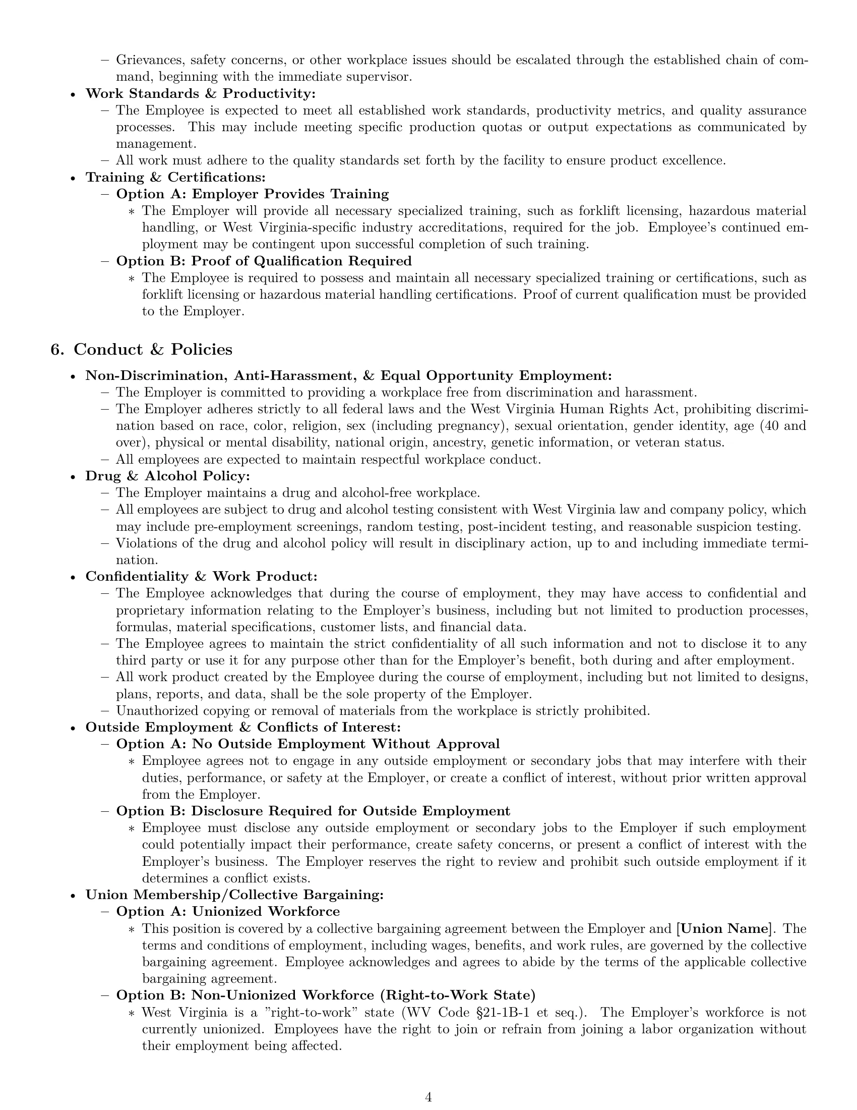 Preview page 4 of Pro West Virginia production worker employment contract template