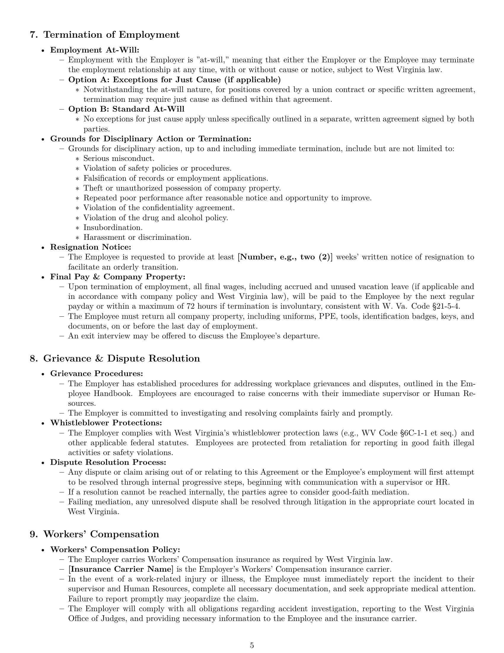 Preview page 5 of Pro West Virginia production worker employment contract template