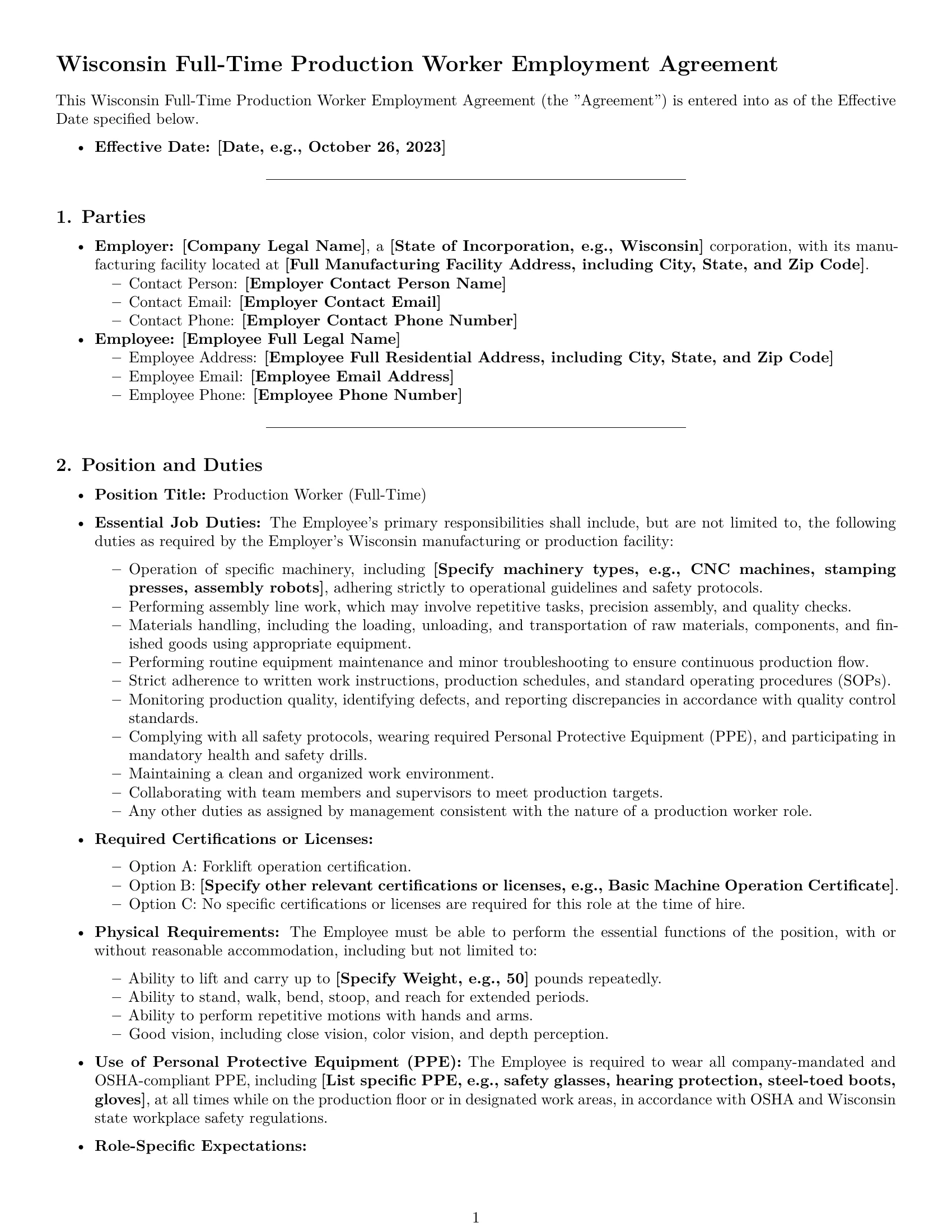 Preview page 1 of Pro Wisconsin production worker employment contract template