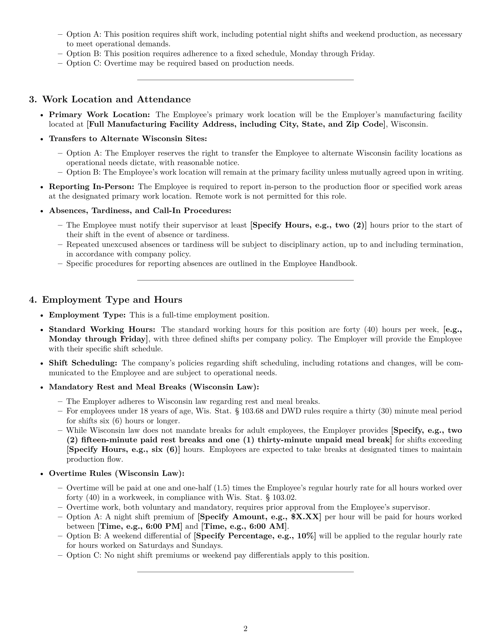 Preview page 2 of Pro Wisconsin production worker employment contract template