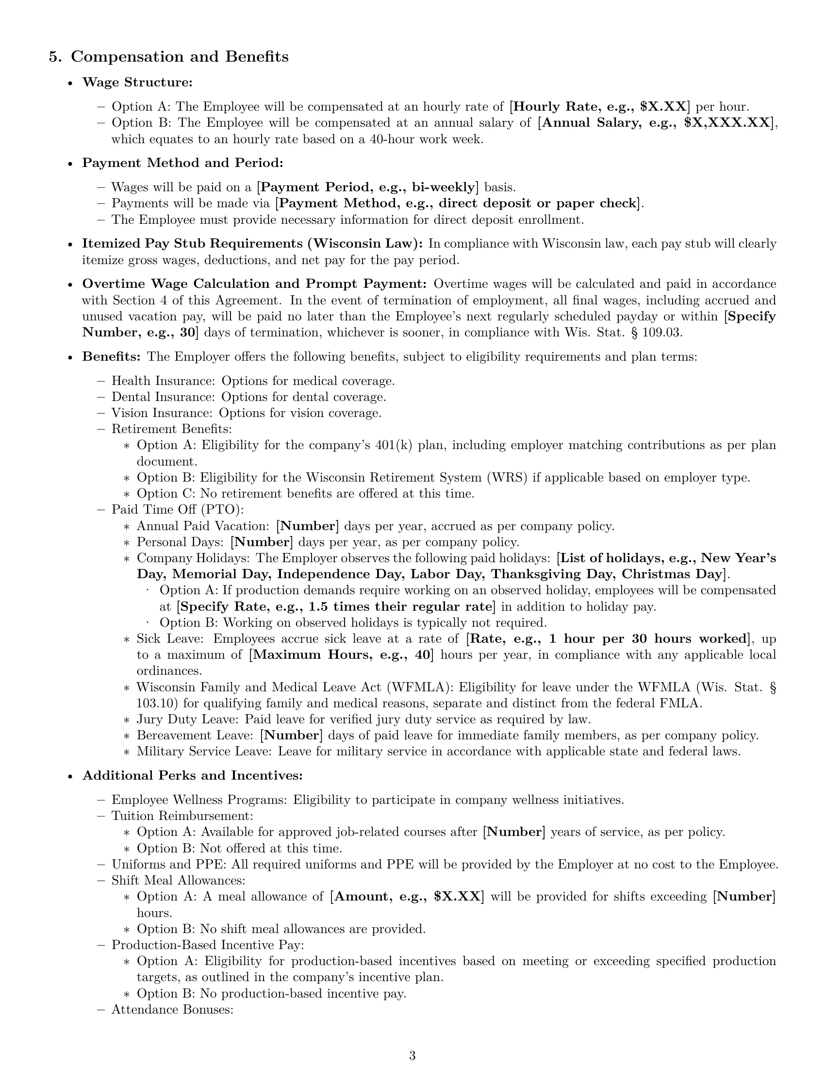 Preview page 3 of Pro Wisconsin production worker employment contract template