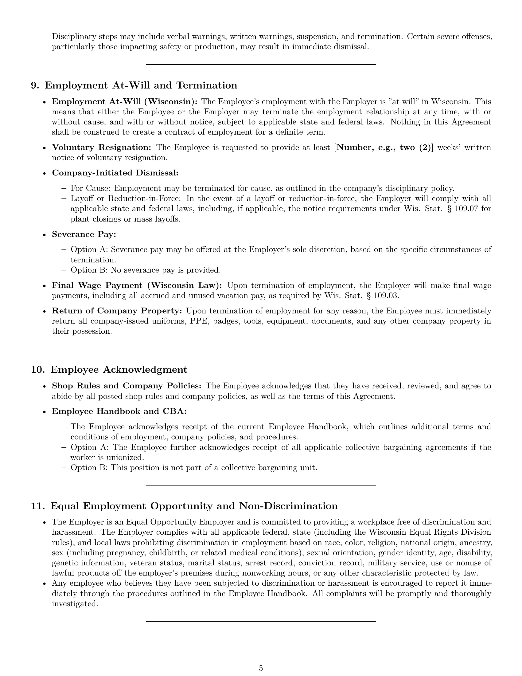 Preview page 5 of Pro Wisconsin production worker employment contract template