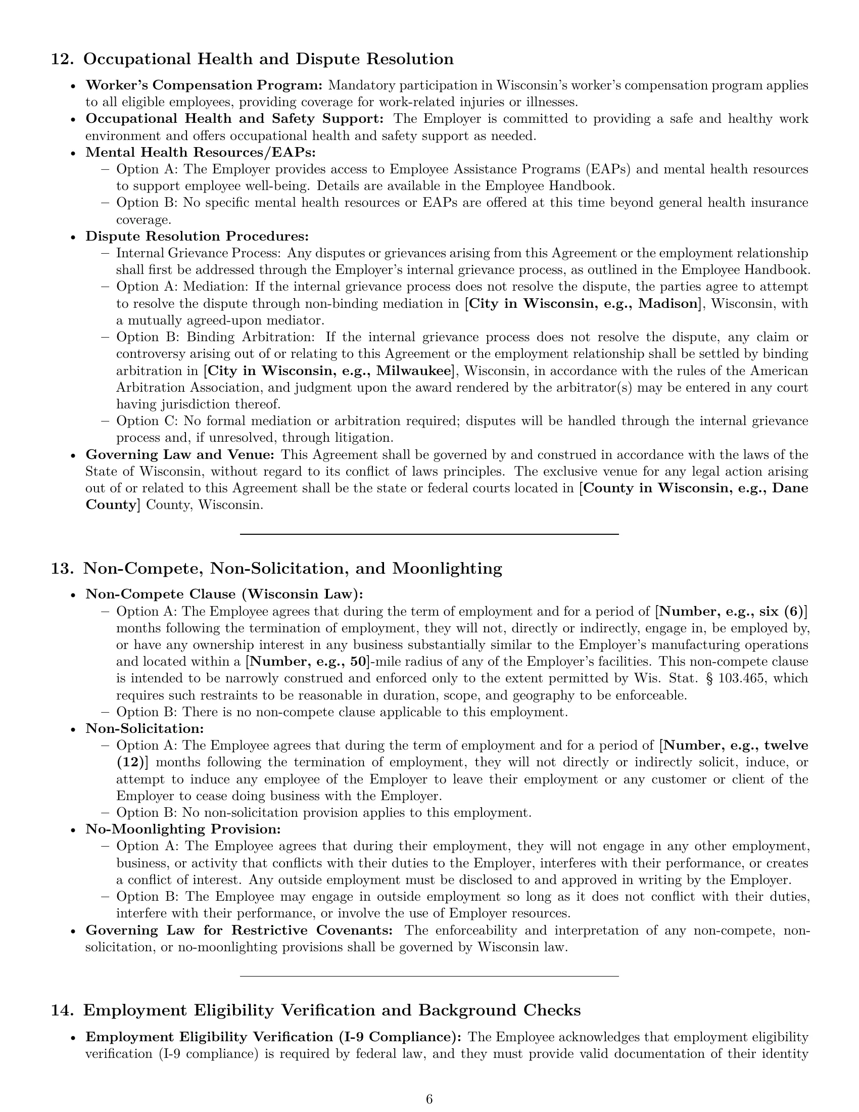 Preview page 6 of Pro Wisconsin production worker employment contract template