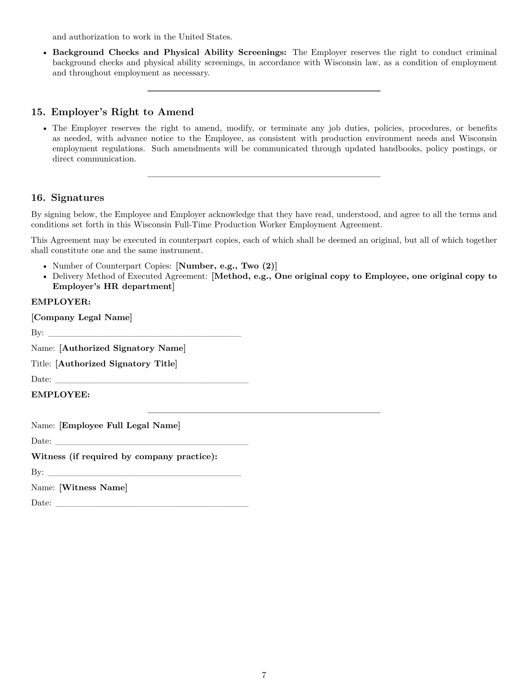 Preview page 7 of Pro Wisconsin production worker employment contract template