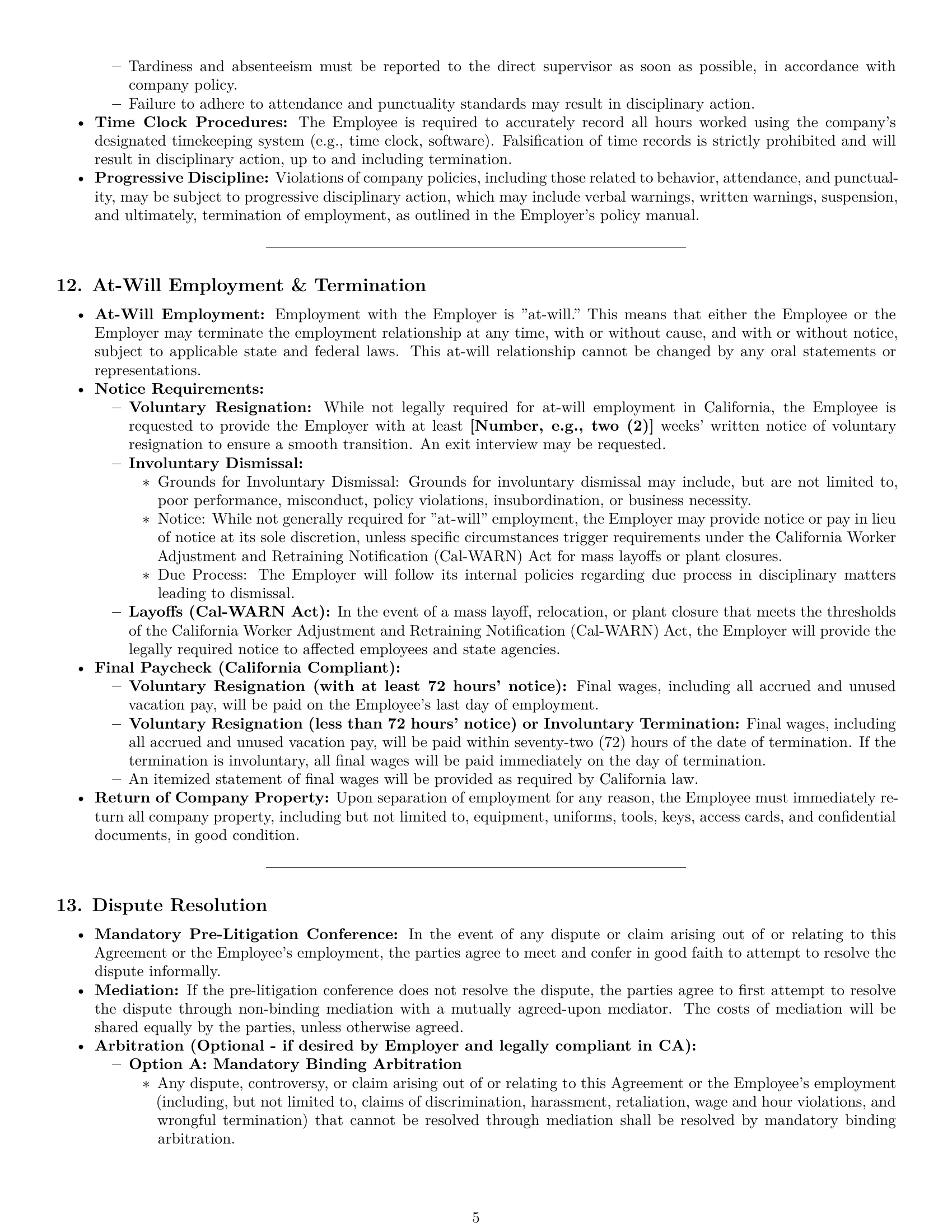 Preview page 5 of Pro California production worker employment contract template