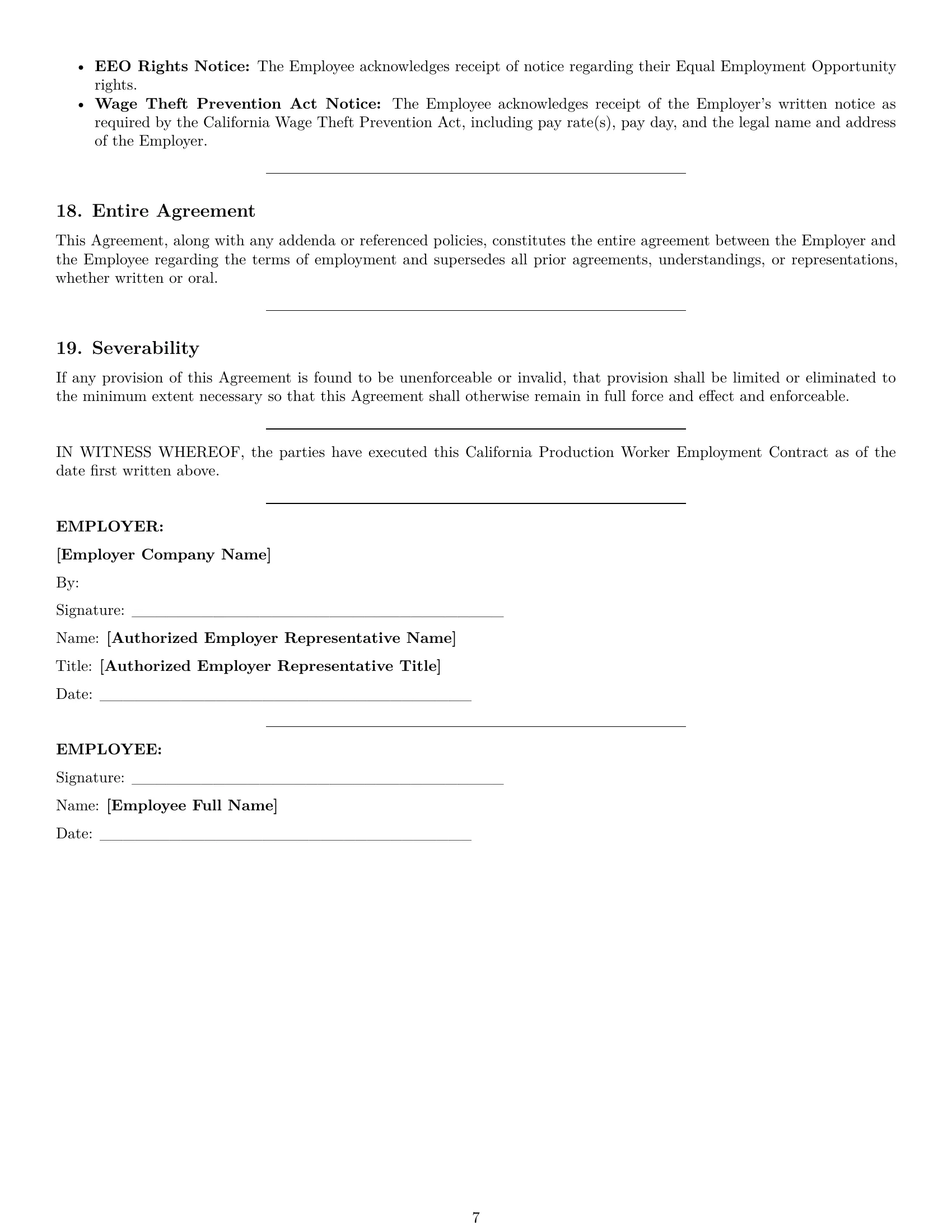 Preview page 7 of Pro California production worker employment contract template
