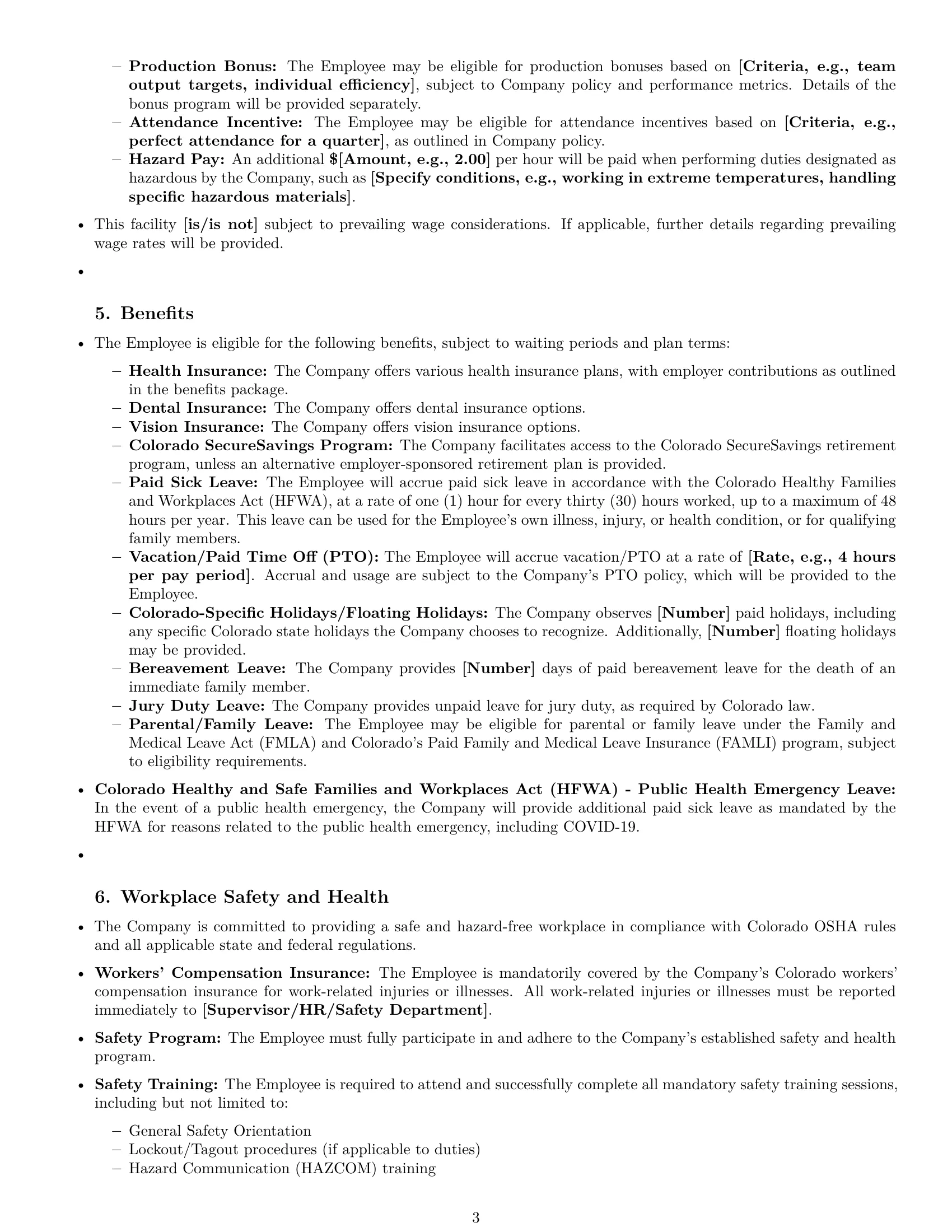 Preview page 3 of Pro Colorado production worker employment contract template