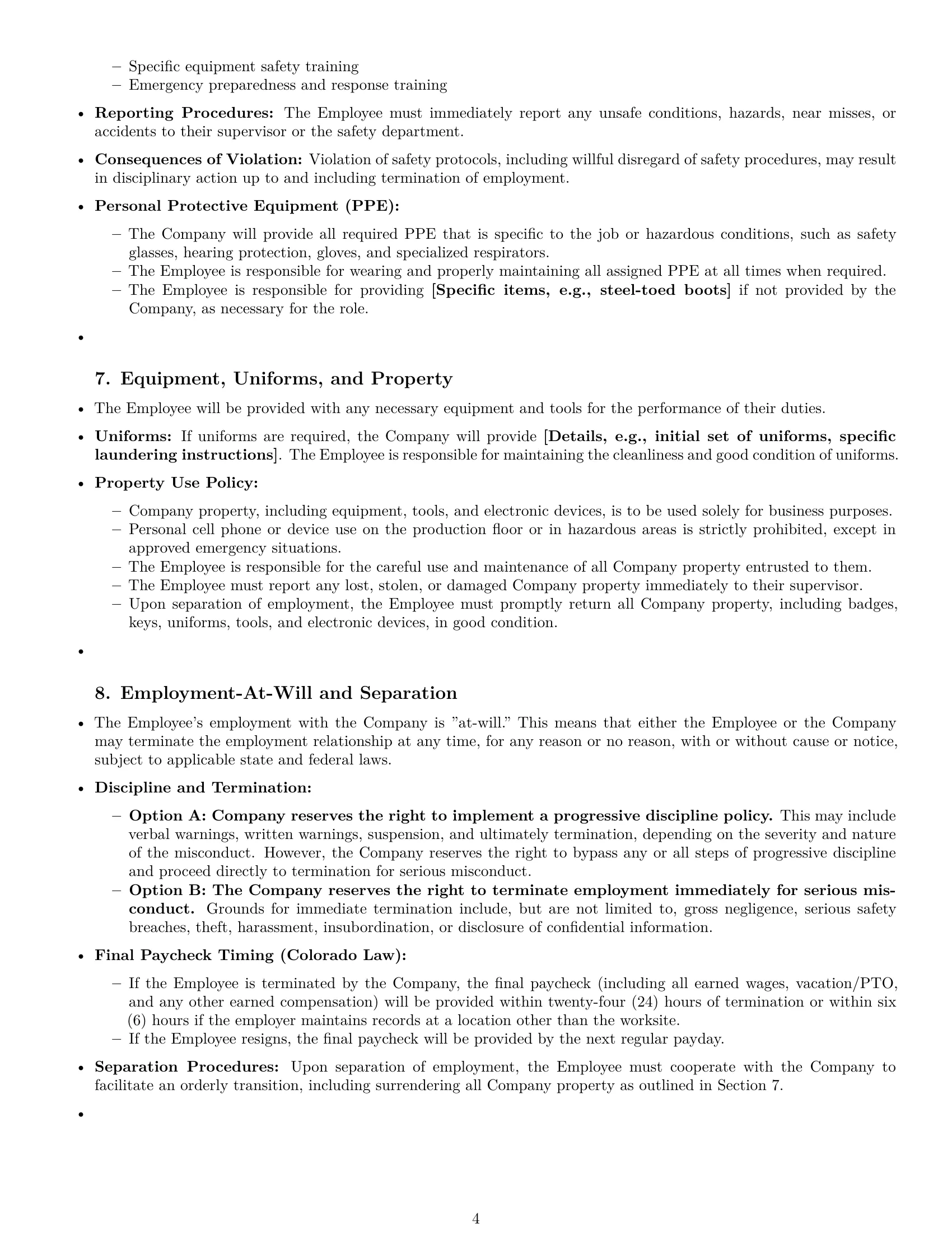 Preview page 4 of Pro Colorado production worker employment contract template