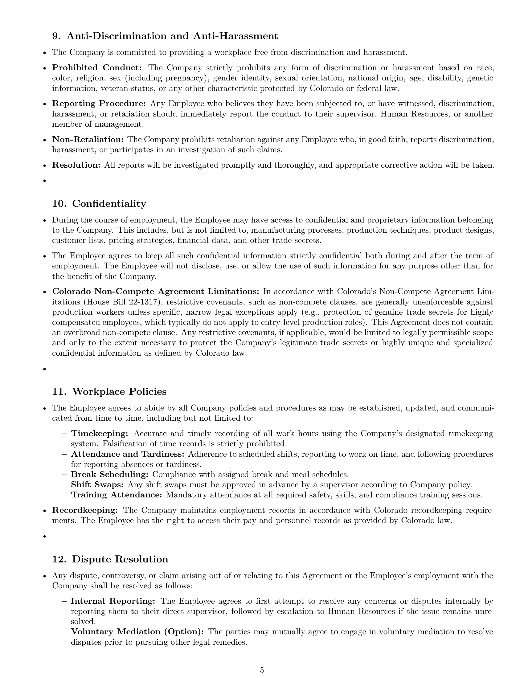 Preview page 5 of Pro Colorado production worker employment contract template