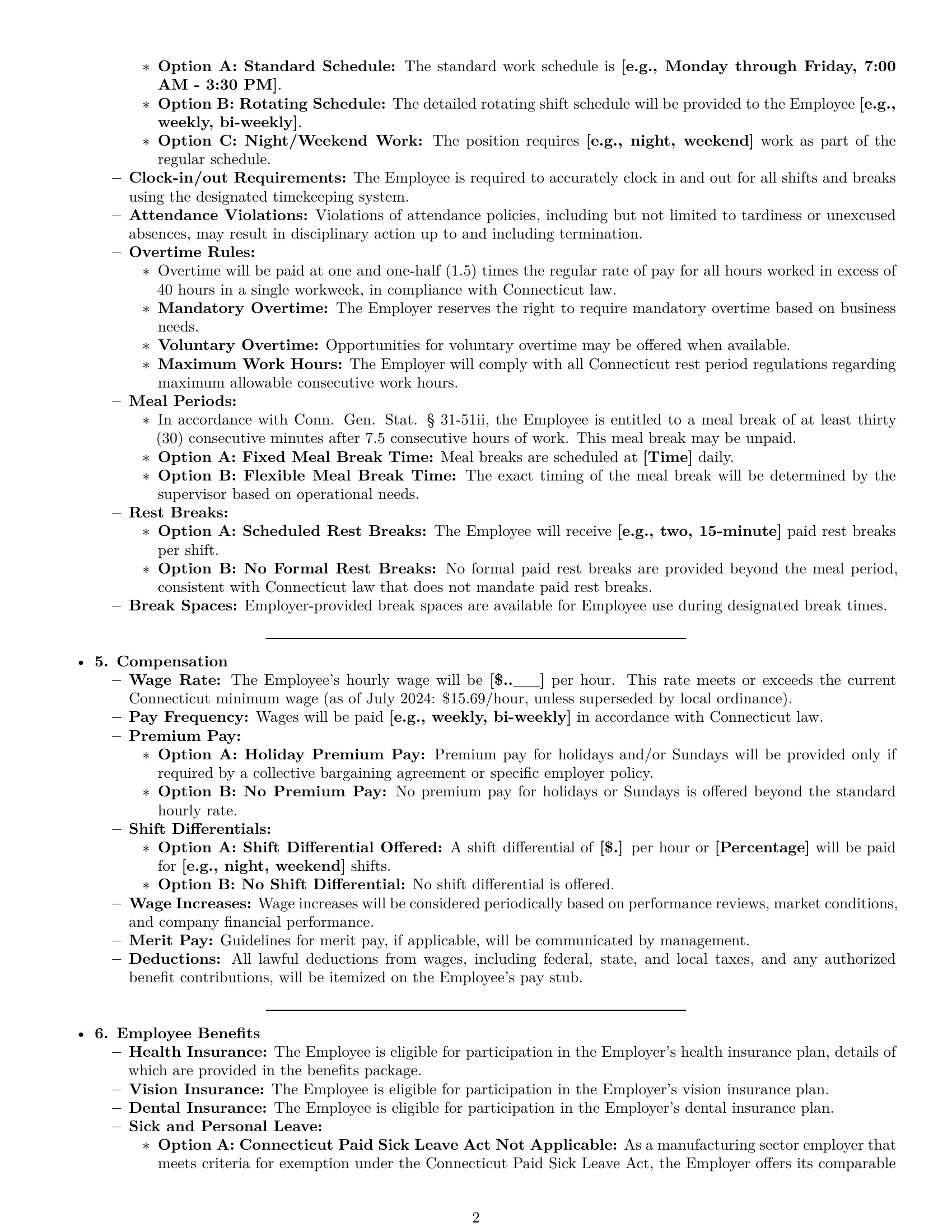 Preview page 2 of Pro Connecticut production worker employment contract template