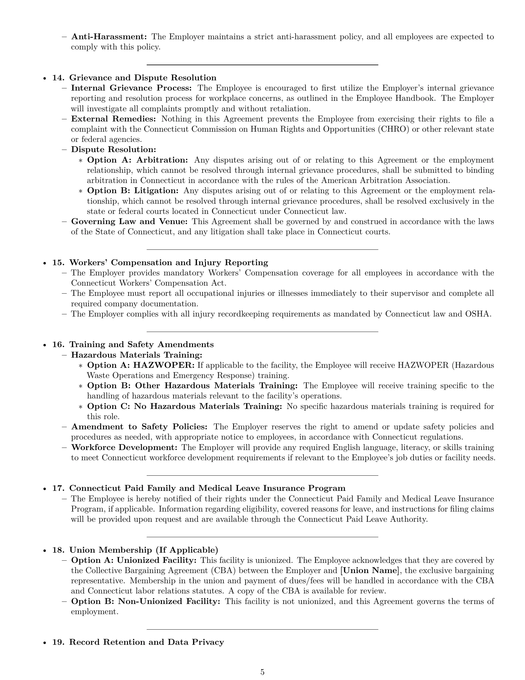 Preview page 5 of Pro Connecticut production worker employment contract template