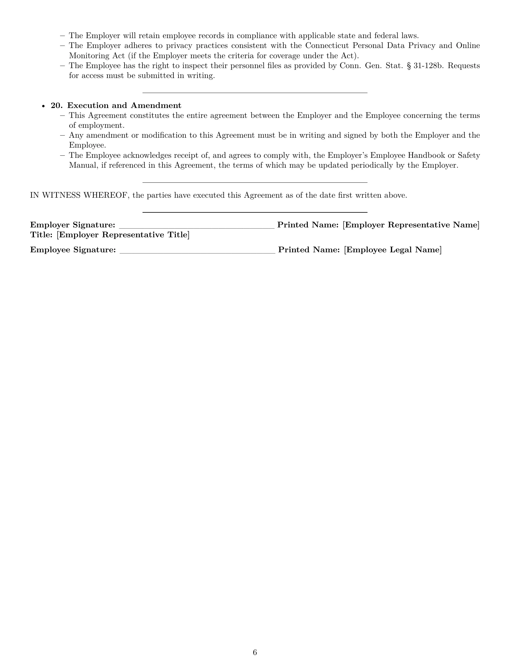 Preview page 6 of Pro Connecticut production worker employment contract template