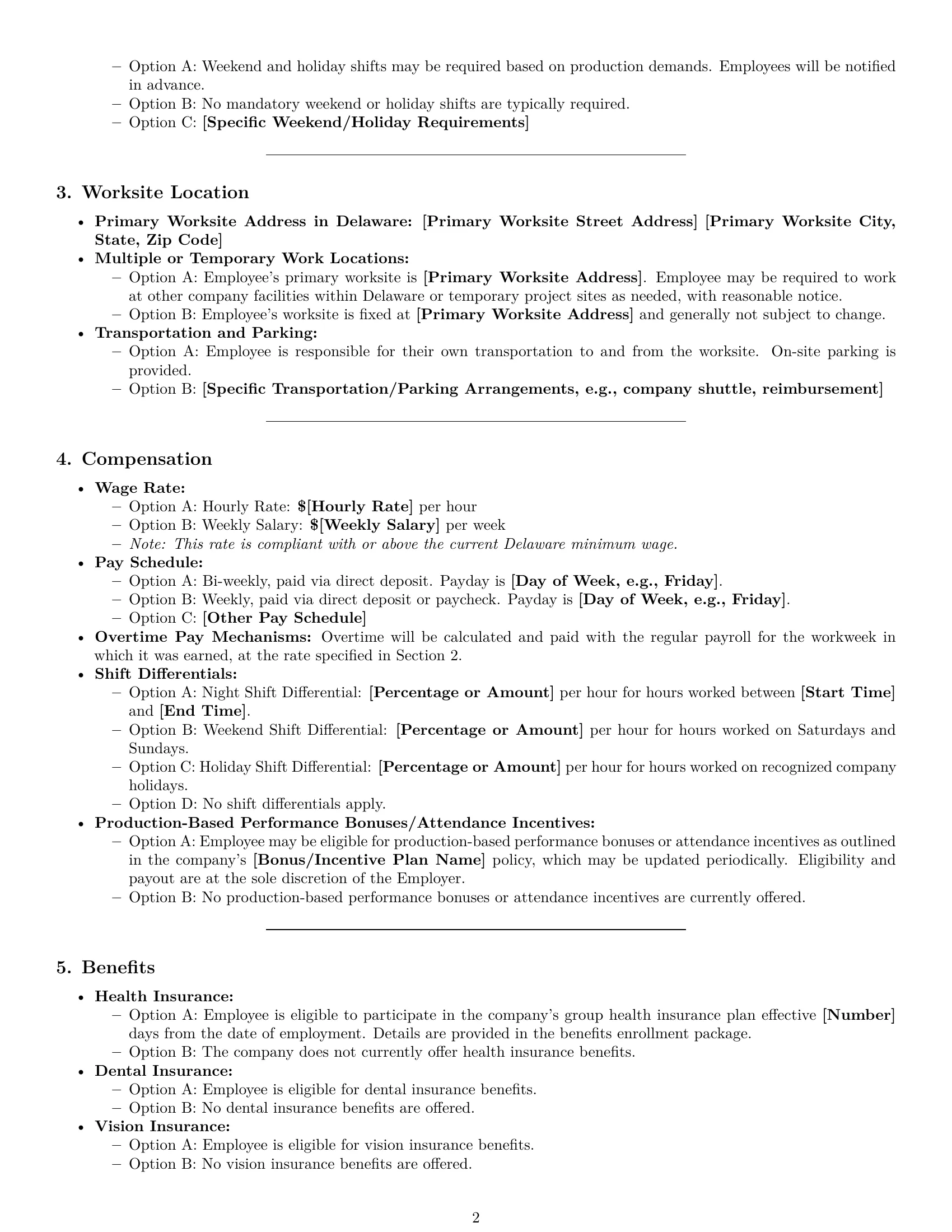 Preview page 2 of Pro Delaware production worker employment contract template