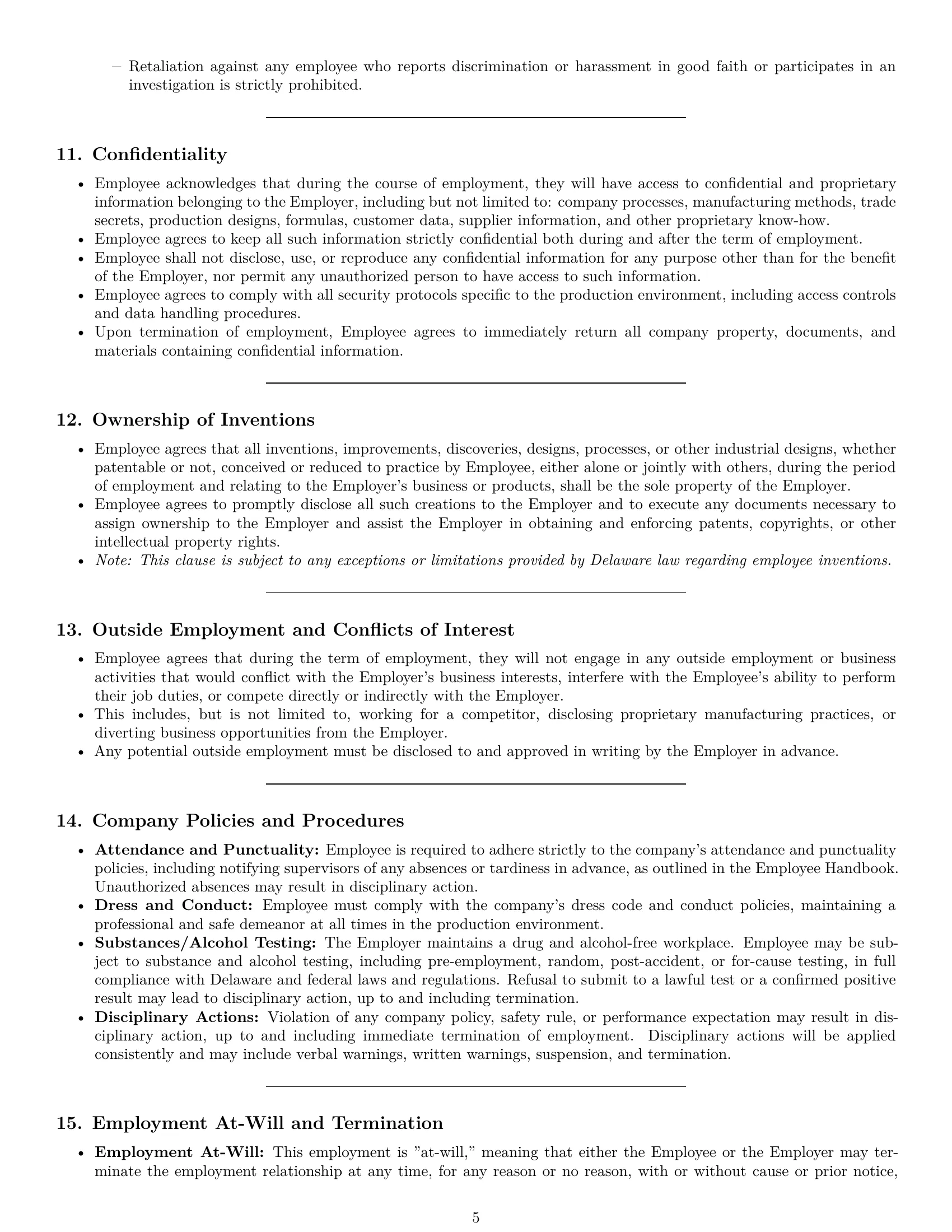 Preview page 5 of Pro Delaware production worker employment contract template