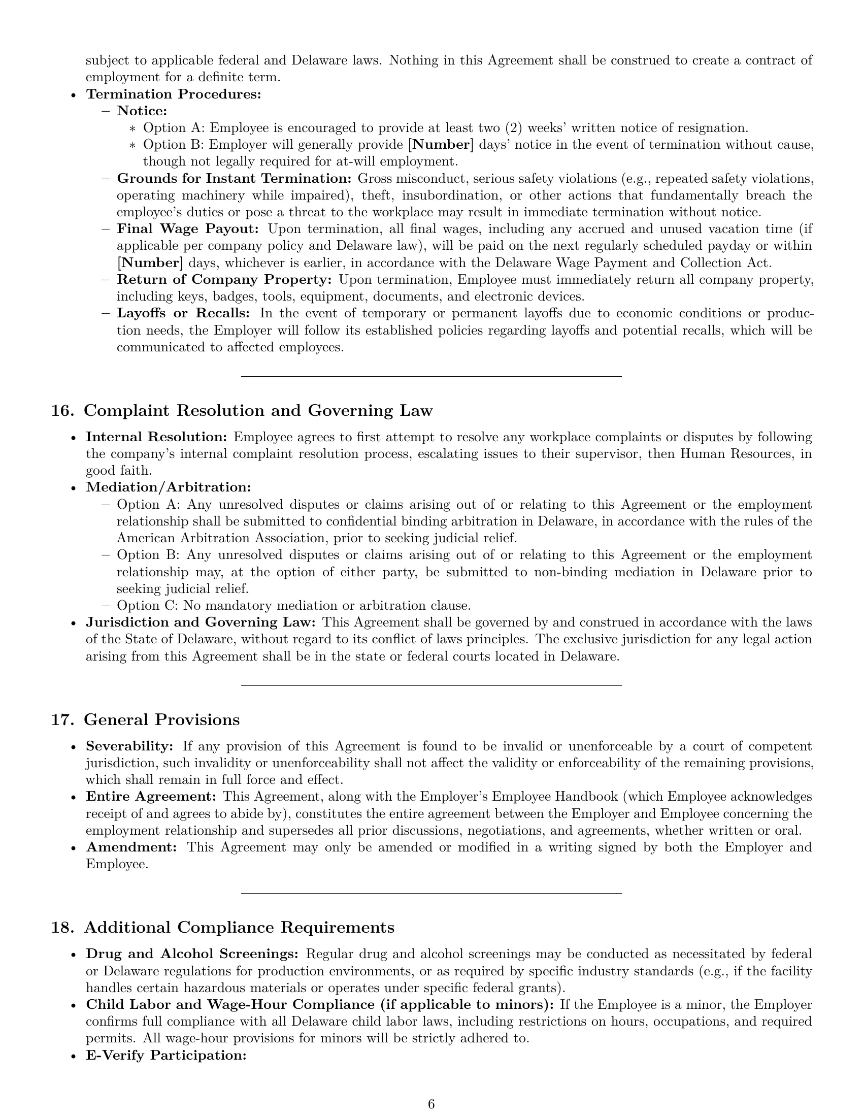 Preview page 6 of Pro Delaware production worker employment contract template