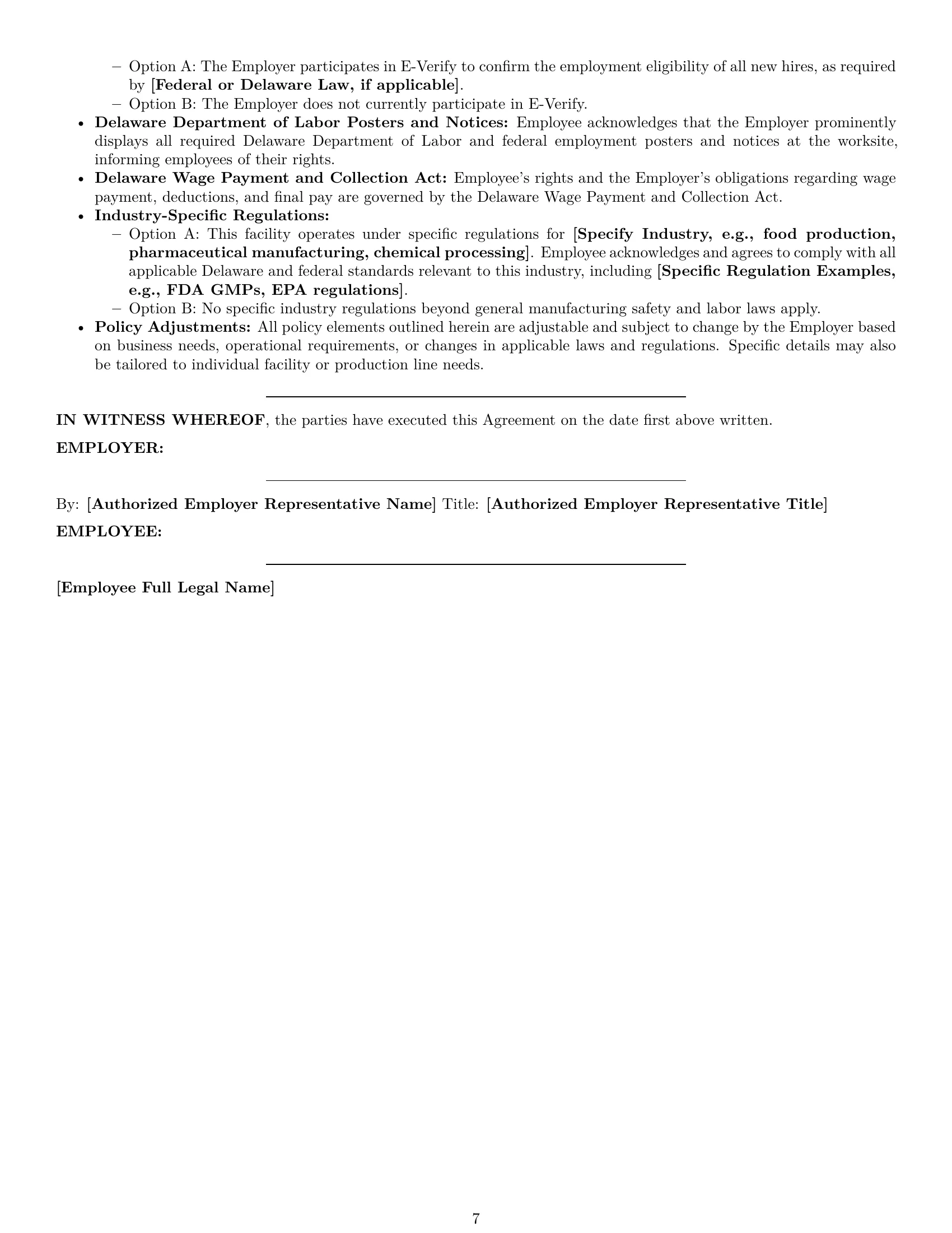 Preview page 7 of Pro Delaware production worker employment contract template