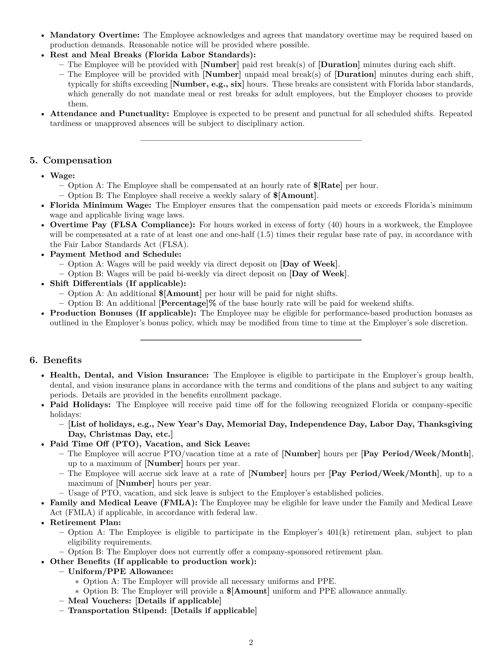 Preview page 2 of Pro Florida production worker employment contract template