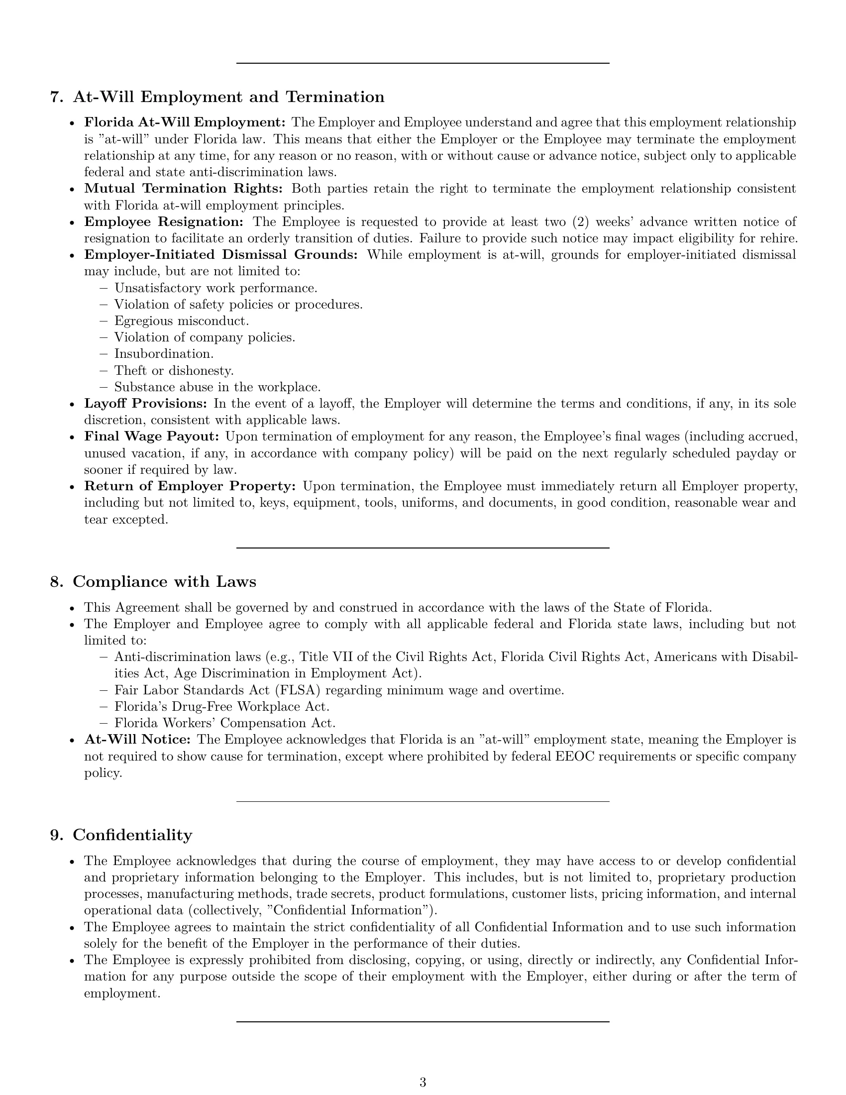Preview page 3 of Pro Florida production worker employment contract template