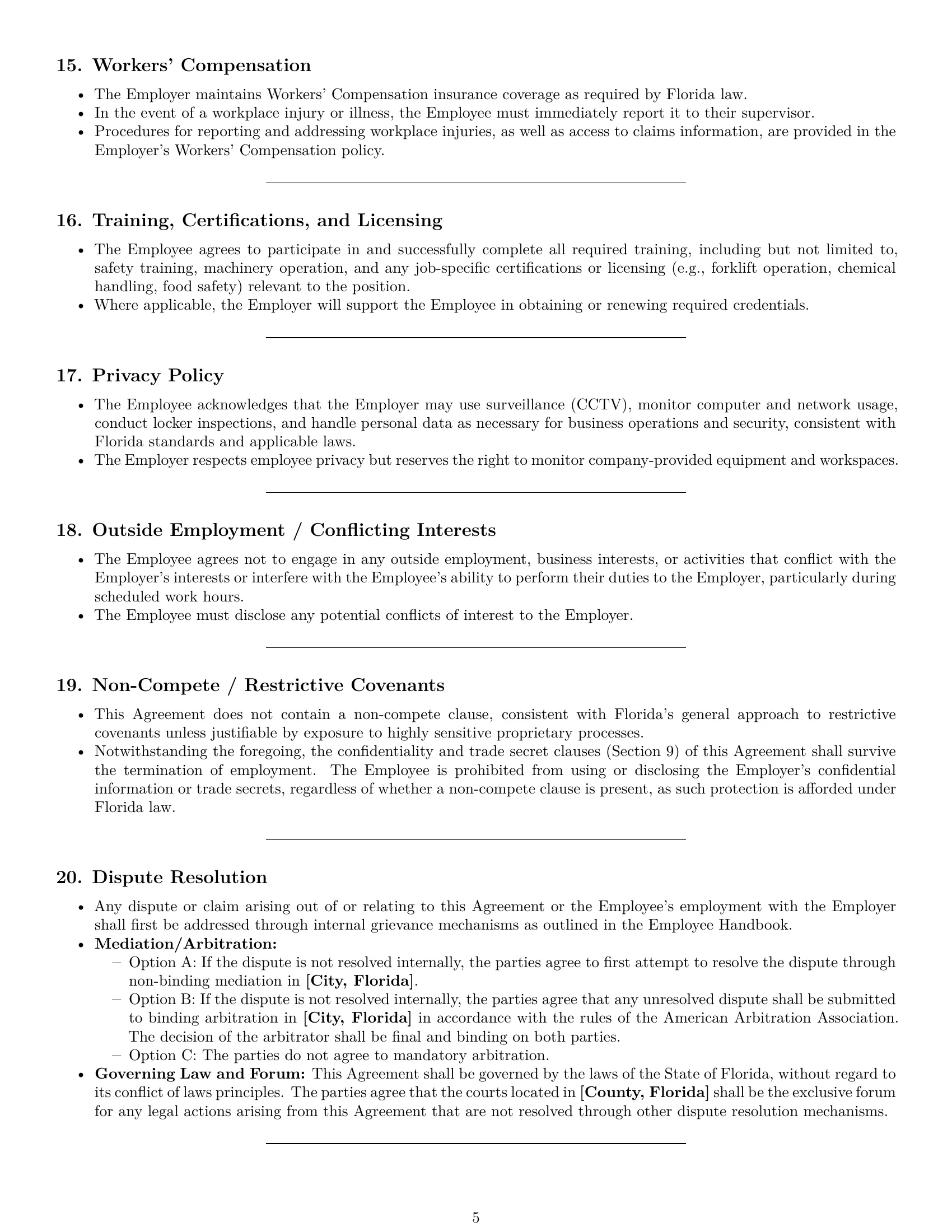 Preview page 5 of Pro Florida production worker employment contract template