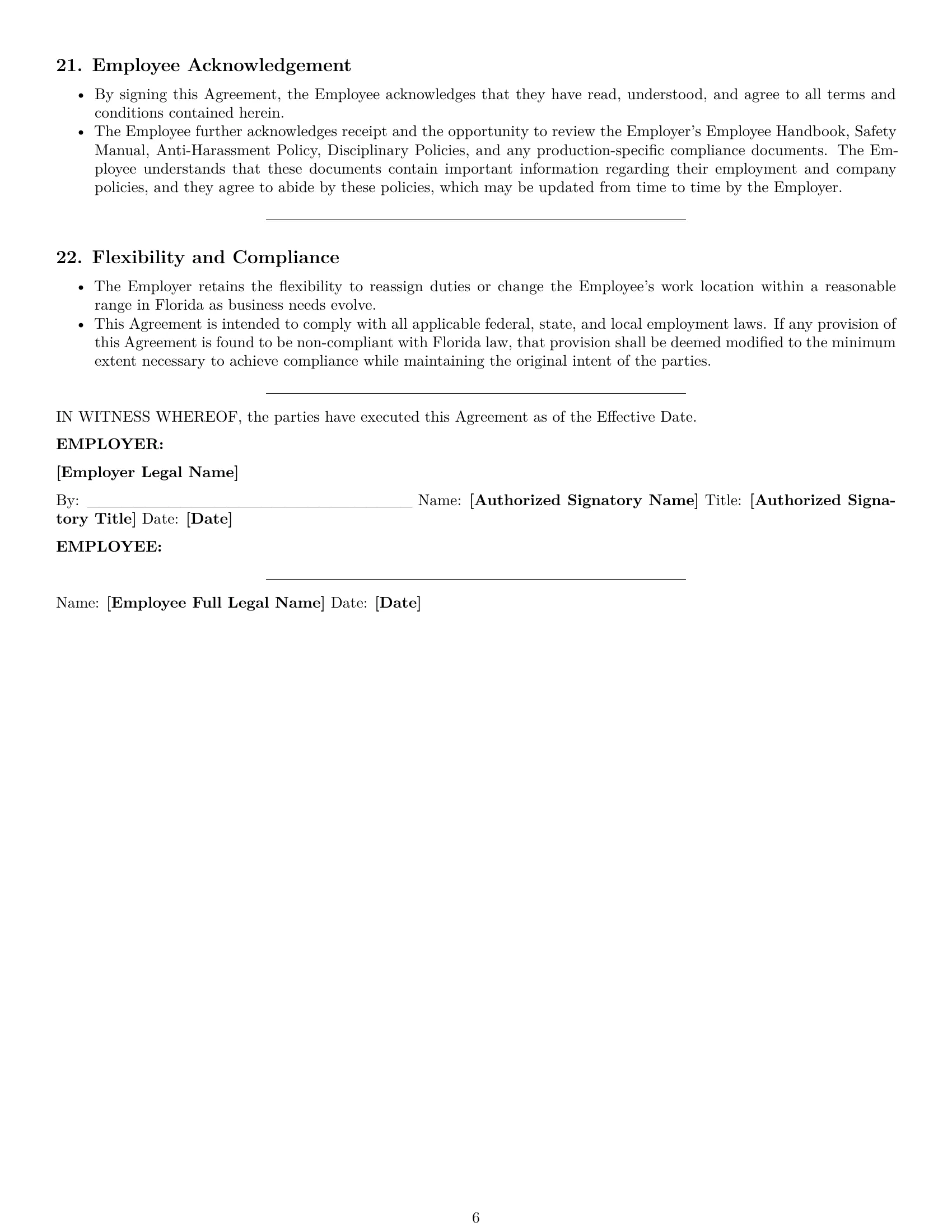 Preview page 6 of Pro Florida production worker employment contract template