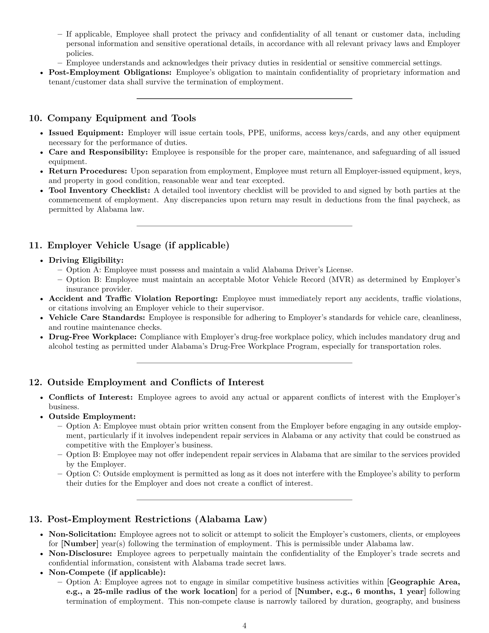 Preview page 4 of Pro Alabama maintenance technician employment contract template