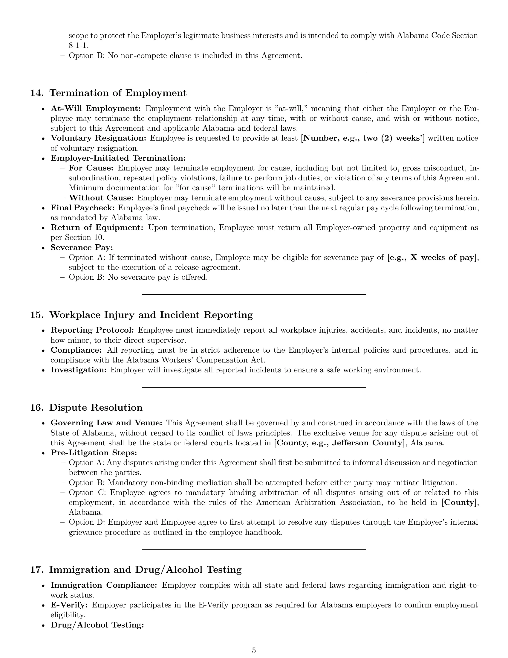 Preview page 5 of Pro Alabama maintenance technician employment contract template