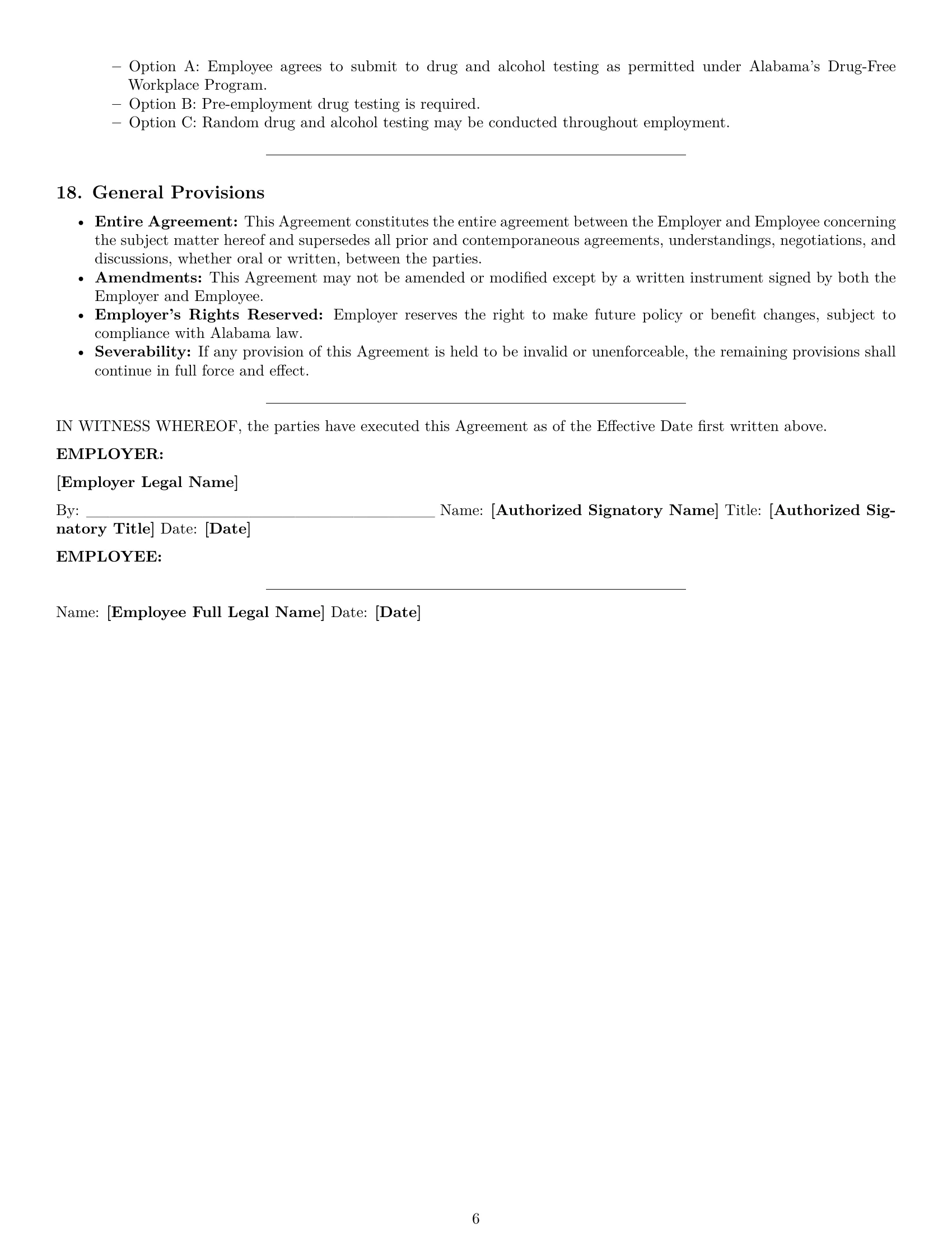 Preview page 6 of Pro Alabama maintenance technician employment contract template