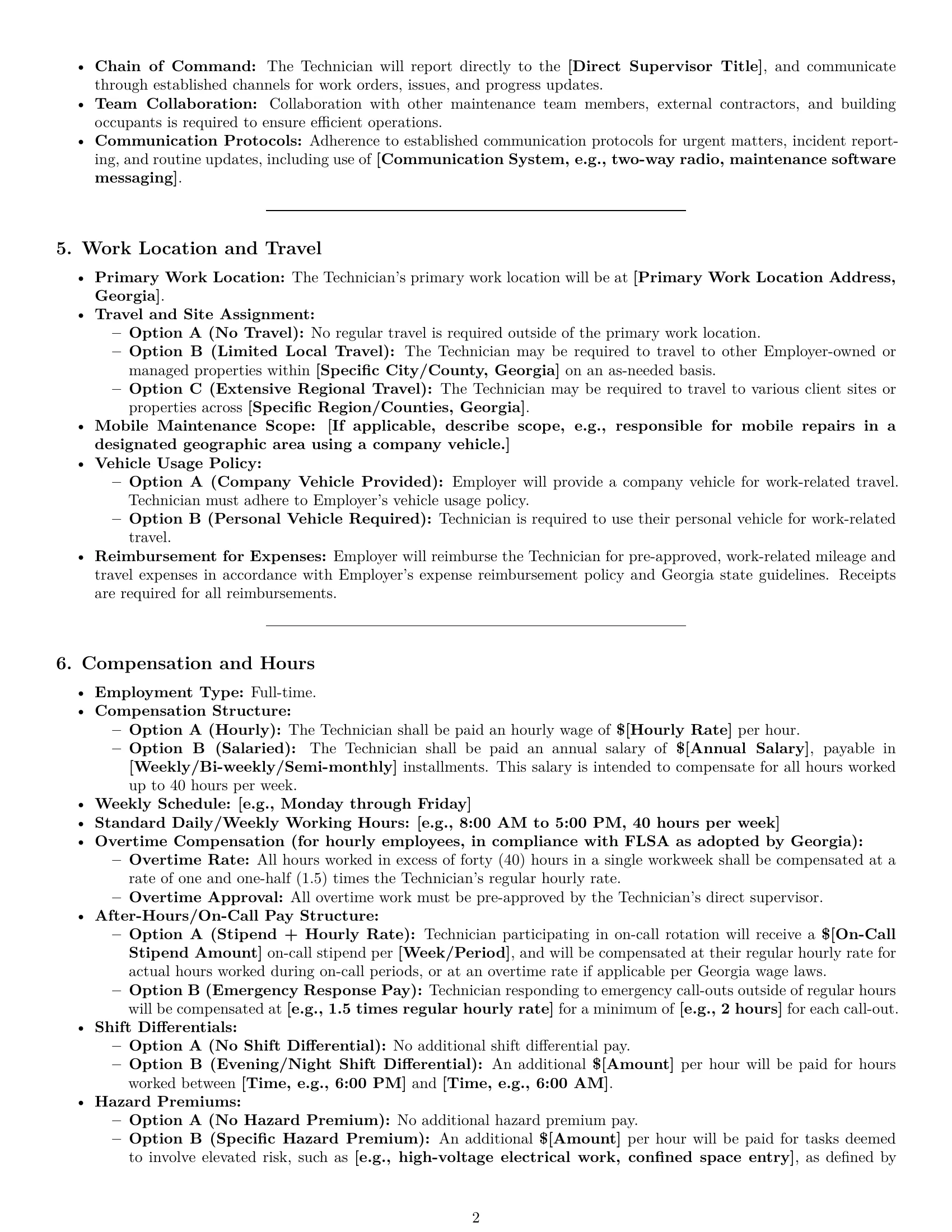Preview page 2 of Pro Georgia maintenance technician employment contract template