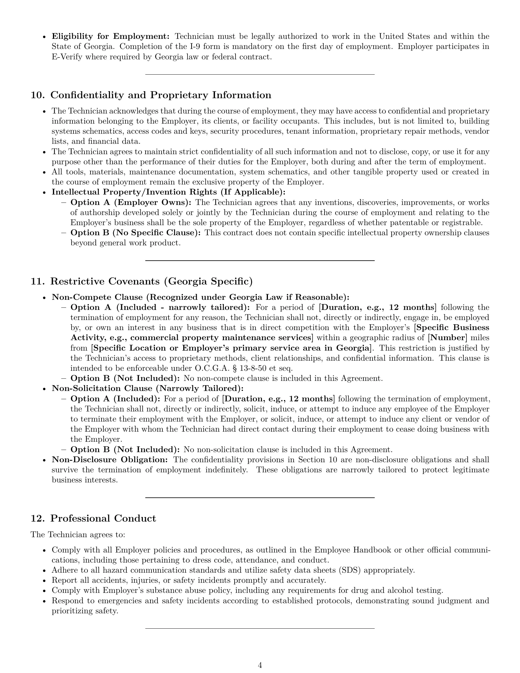 Preview page 4 of Pro Georgia maintenance technician employment contract template