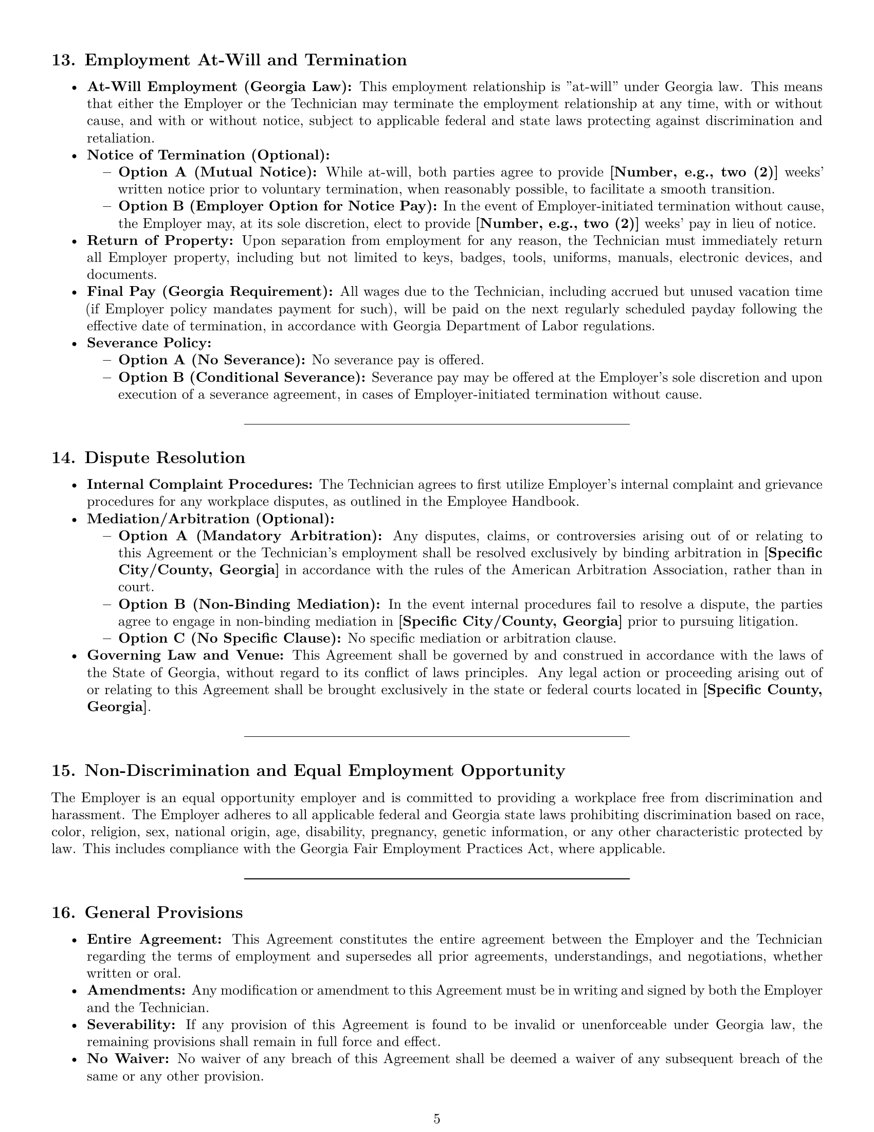 Preview page 5 of Pro Georgia maintenance technician employment contract template