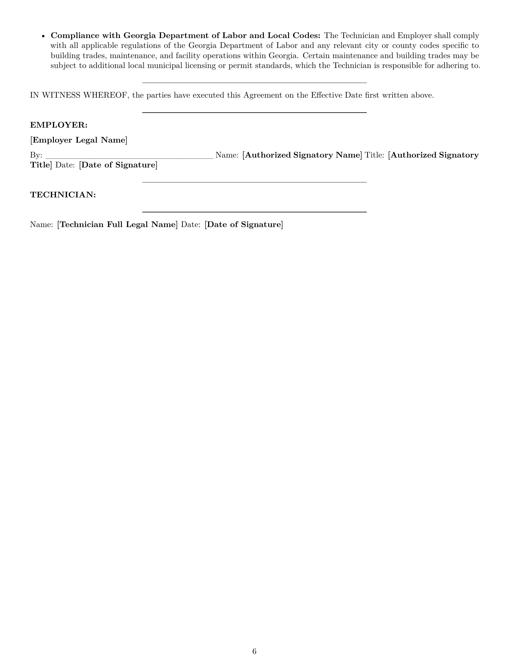 Preview page 6 of Pro Georgia maintenance technician employment contract template