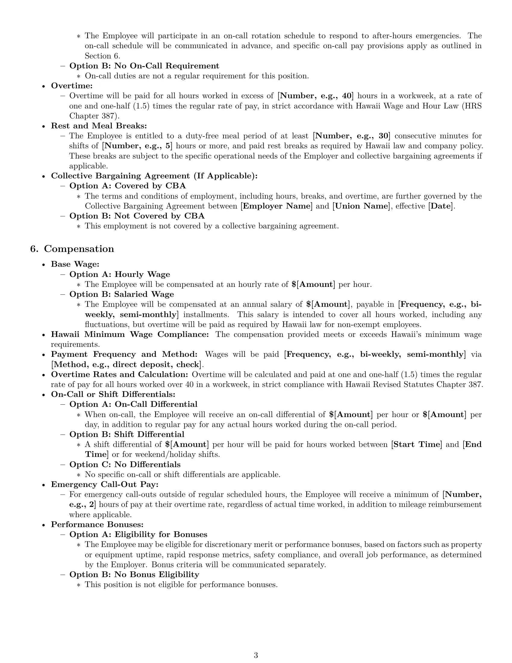 Preview page 3 of Pro Hawaii maintenance technician employment contract template