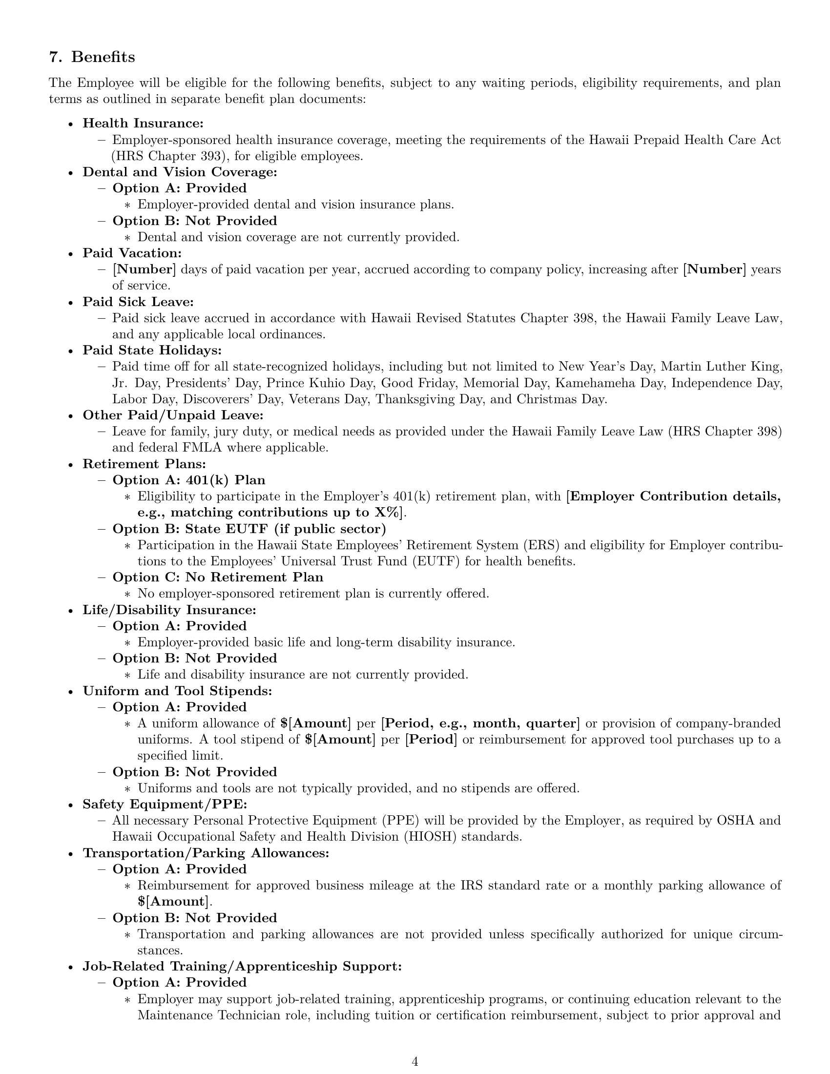 Preview page 4 of Pro Hawaii maintenance technician employment contract template