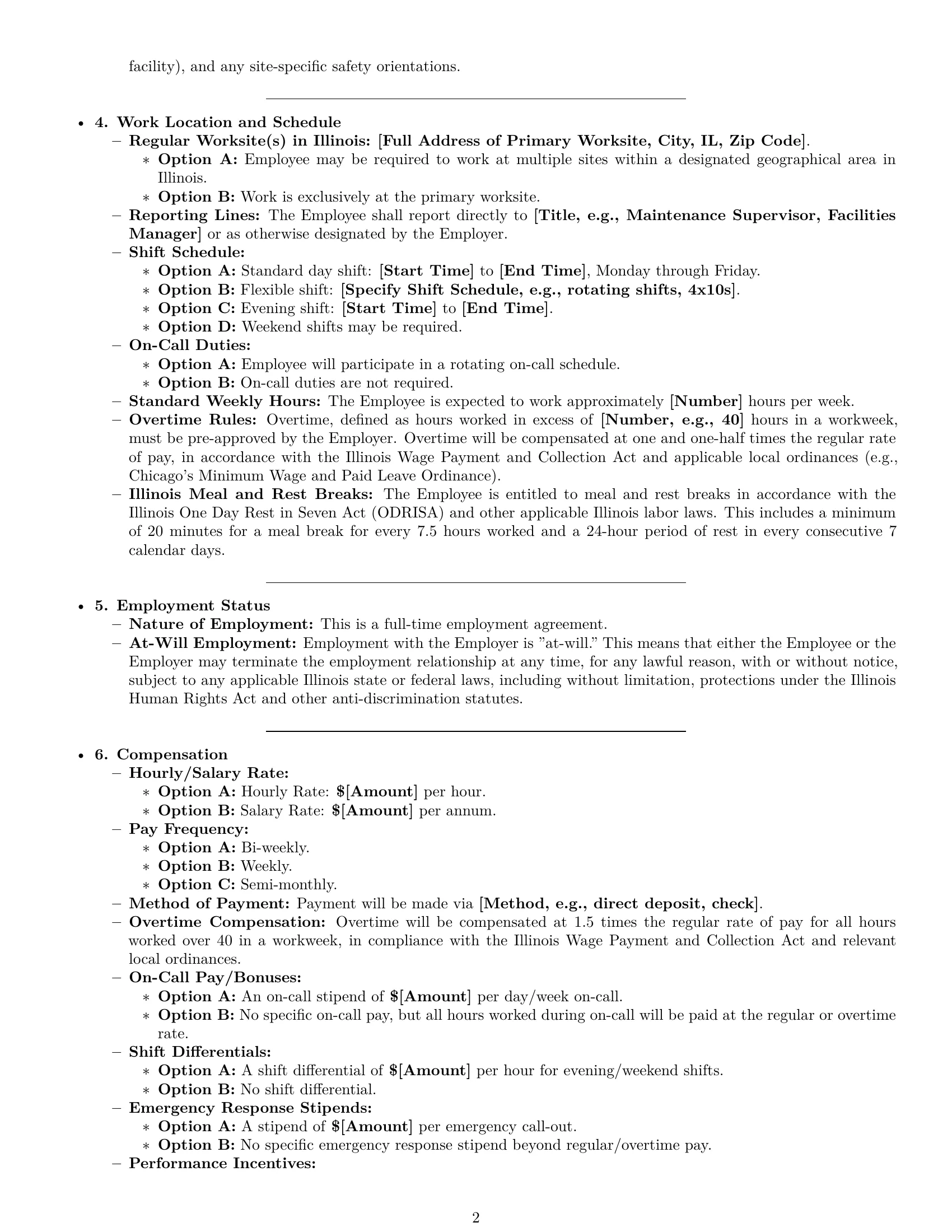 Preview page 2 of Pro Illinois maintenance technician employment contract template