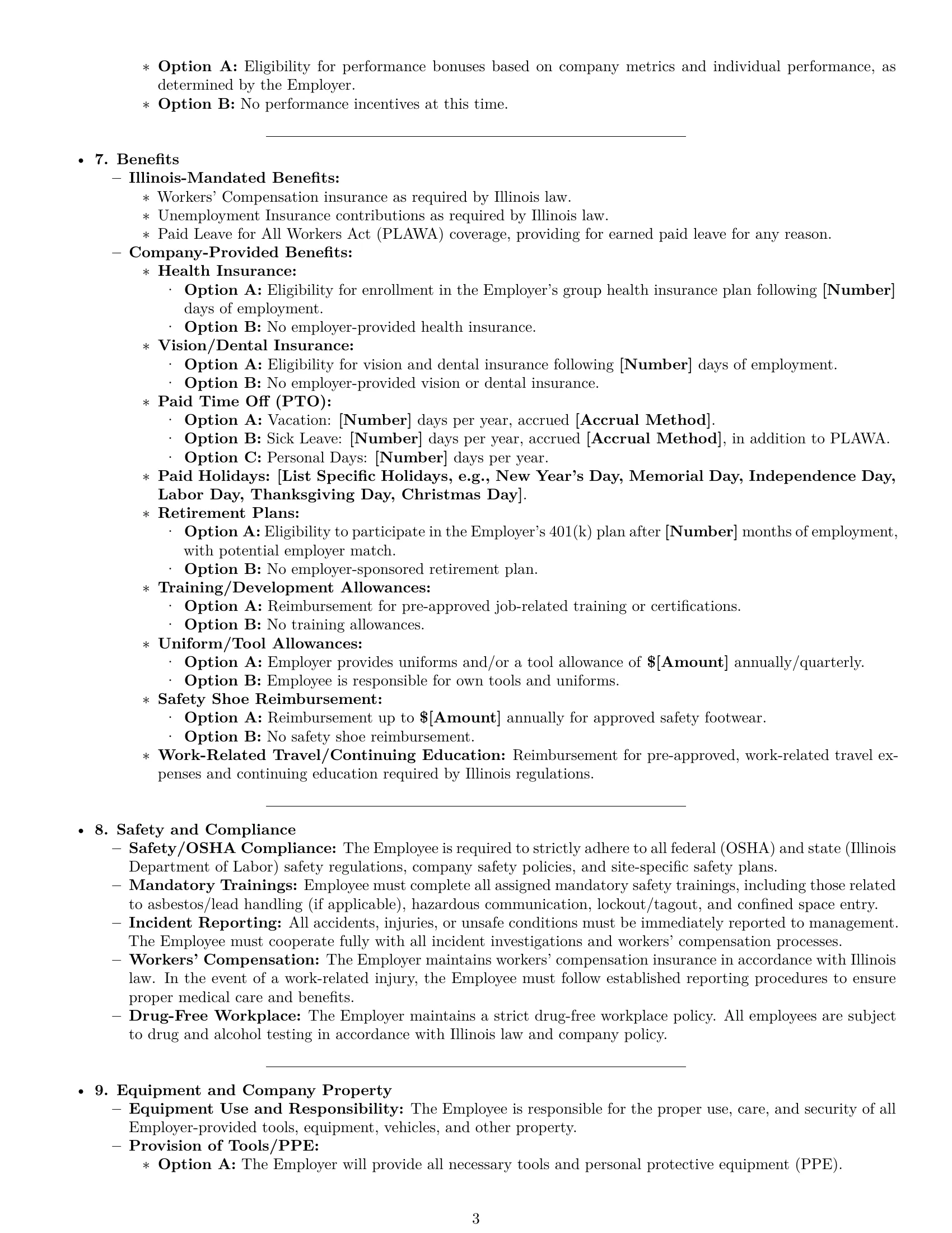 Preview page 3 of Pro Illinois maintenance technician employment contract template
