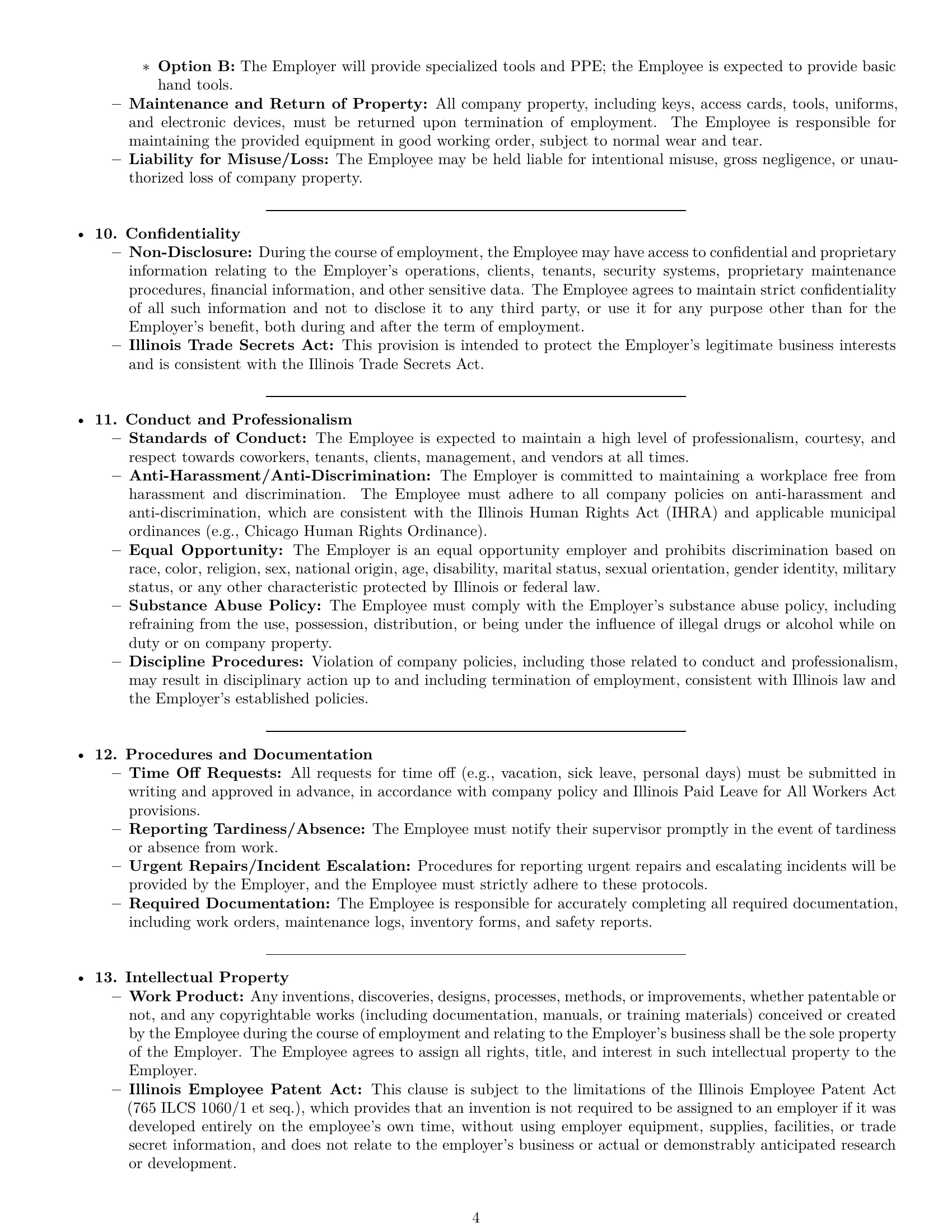 Preview page 4 of Pro Illinois maintenance technician employment contract template