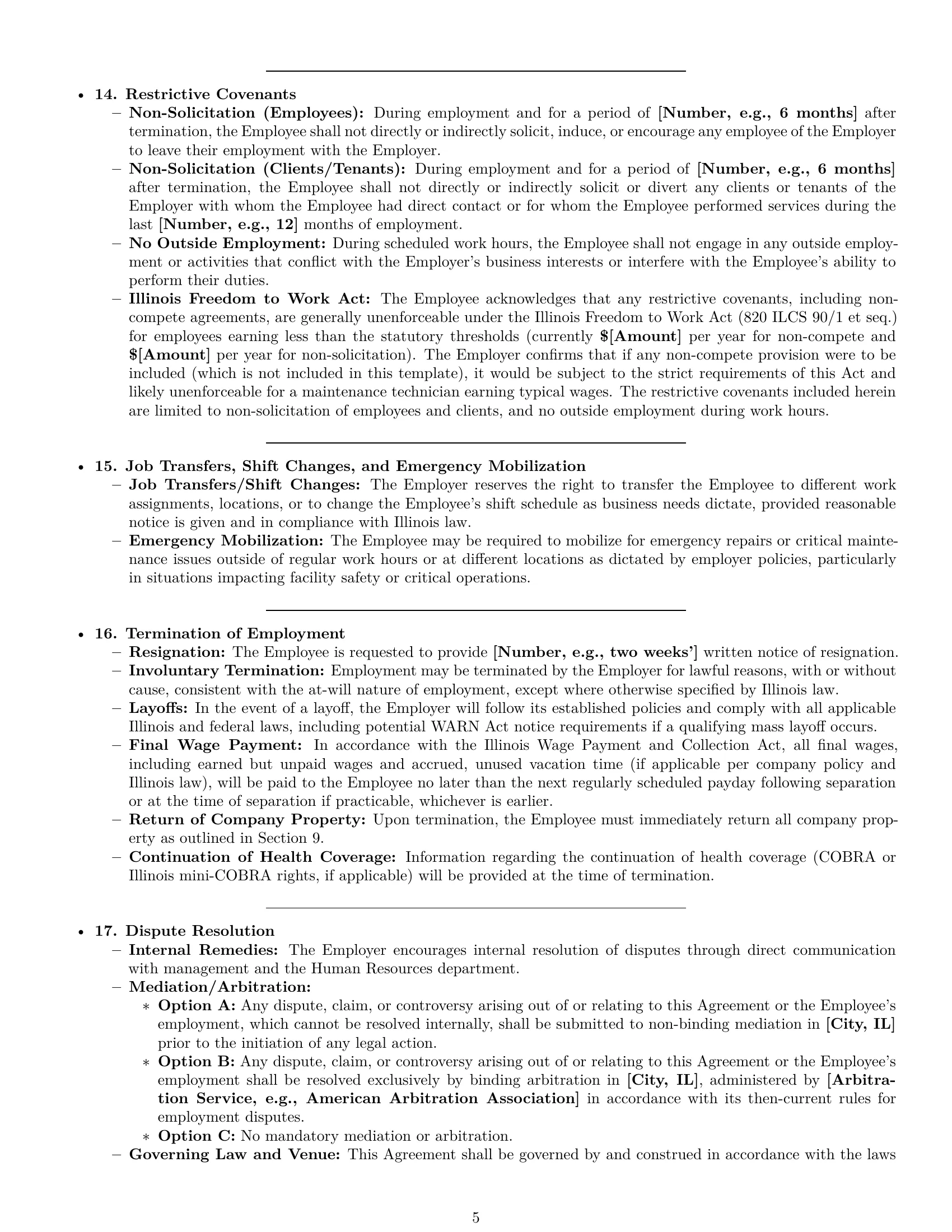 Preview page 5 of Pro Illinois maintenance technician employment contract template