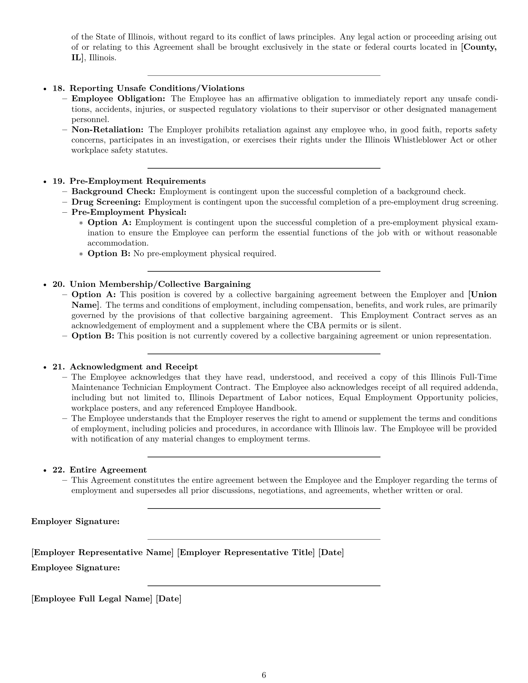 Preview page 6 of Pro Illinois maintenance technician employment contract template