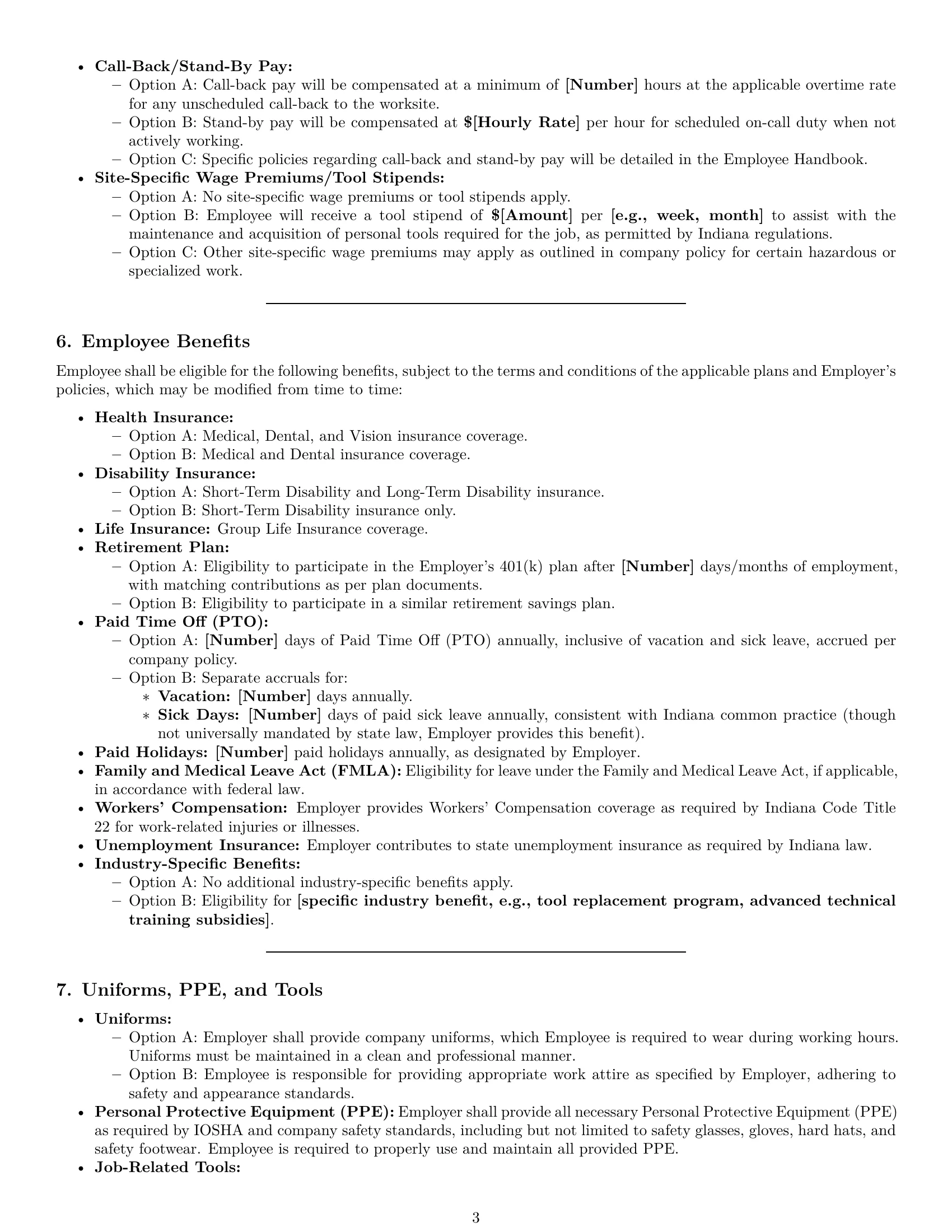 Preview page 3 of Pro Indiana maintenance technician employment contract template