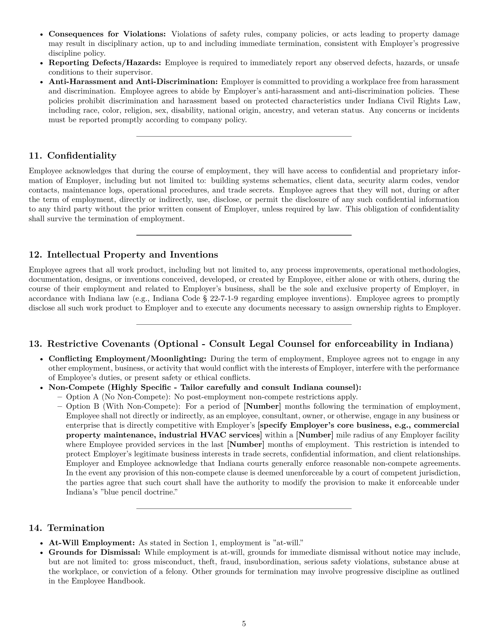 Preview page 5 of Pro Indiana maintenance technician employment contract template